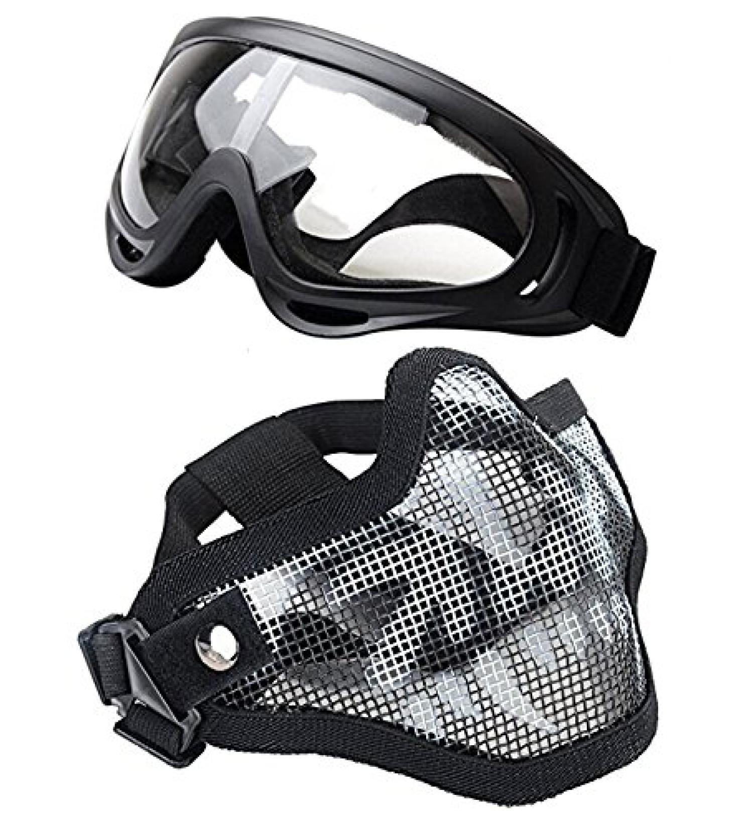 Airsoft Half Lower Face Mask and Goggles Set - Steel Metal Mesh for BB Gun/CS Game/Paintball - Anti-UV Tactical Military Eyewear for Men Women Kids - Buy Online on SooperMarket.com