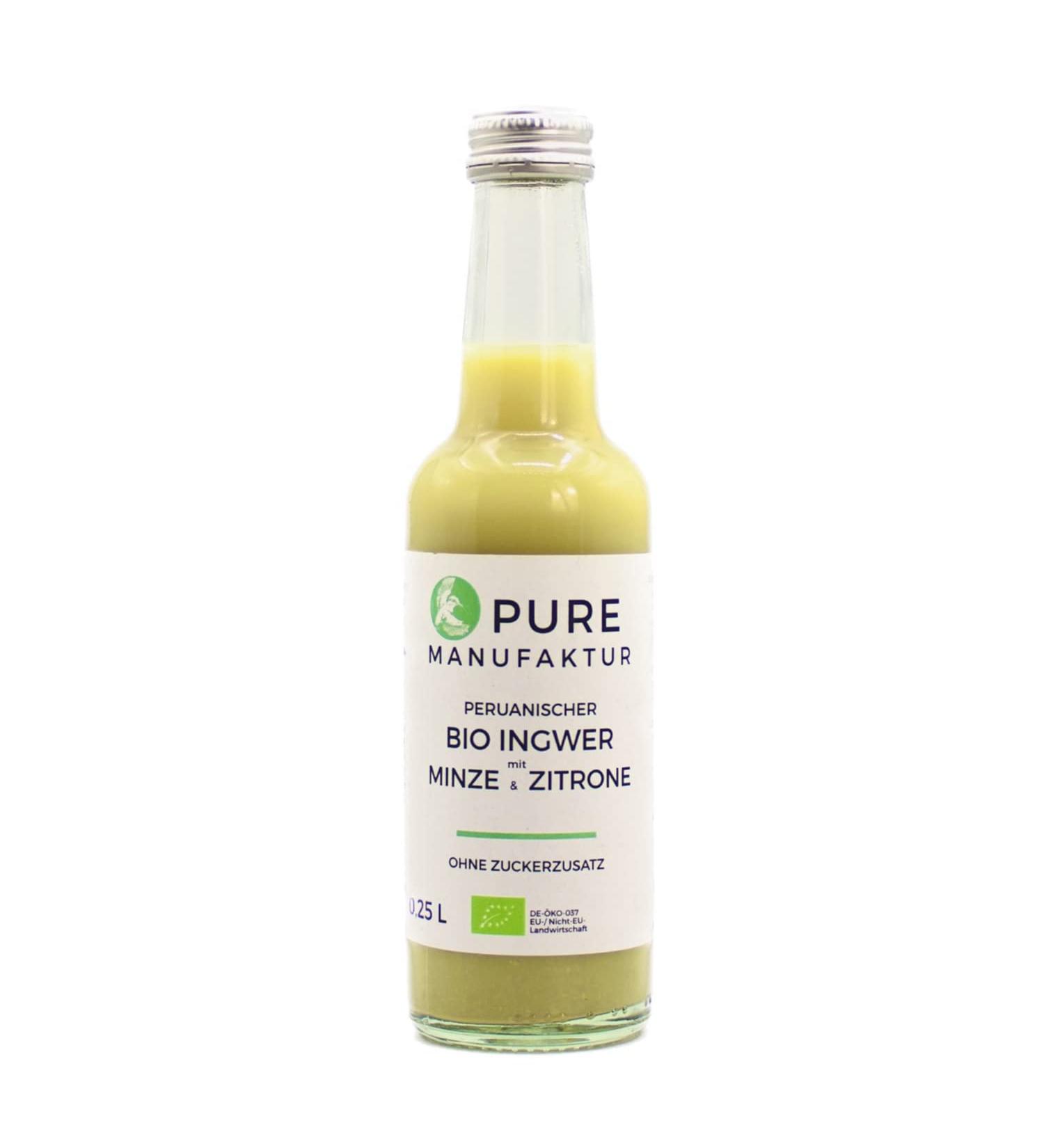 Pure ginger green - high -quality Peruvian organic -ginger with lemon and mint - without sugar and artificial additives 250 ml mint 250 ml (1 Pack)