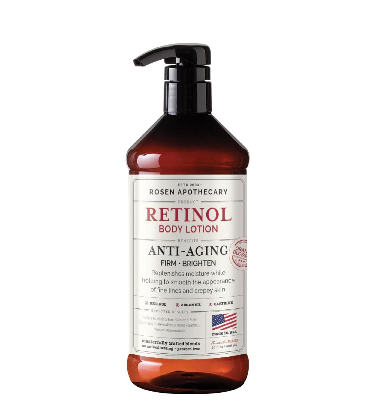 Rosen Apothecary Anti-Aging Retinol Body Lotion, Caffeine Firms Skin, Boosts Collagen, Restores Youthful Glow, 480ml
