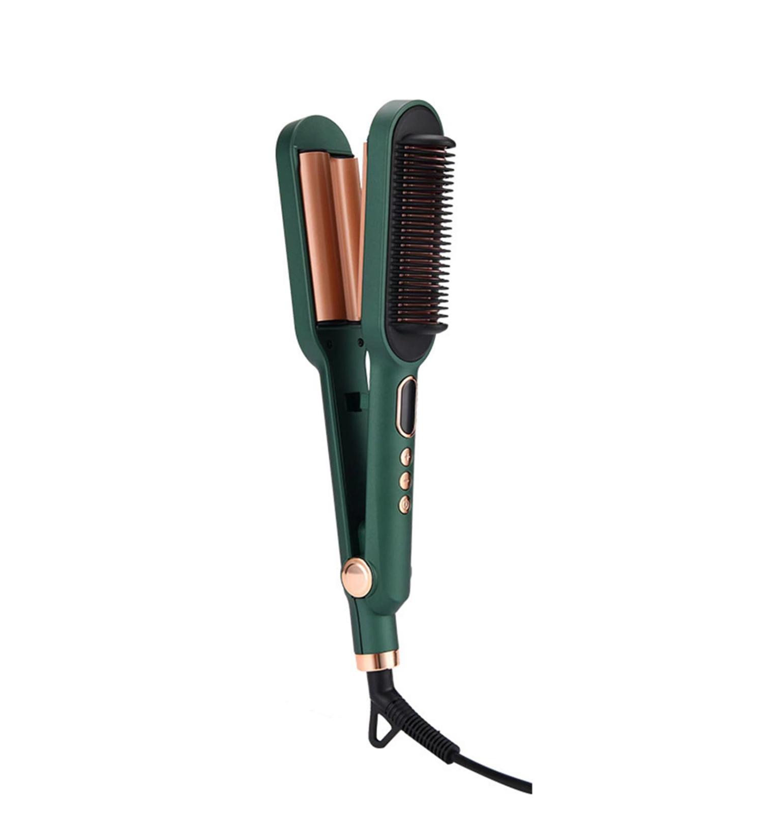 Dual-Purpose Hair Curler & Straightener - Three-Barrel Wave Curling Iron & Comb | Adjustable Heat & LCD Display for Perfect Styling - Buy Online on SooperMarket.com