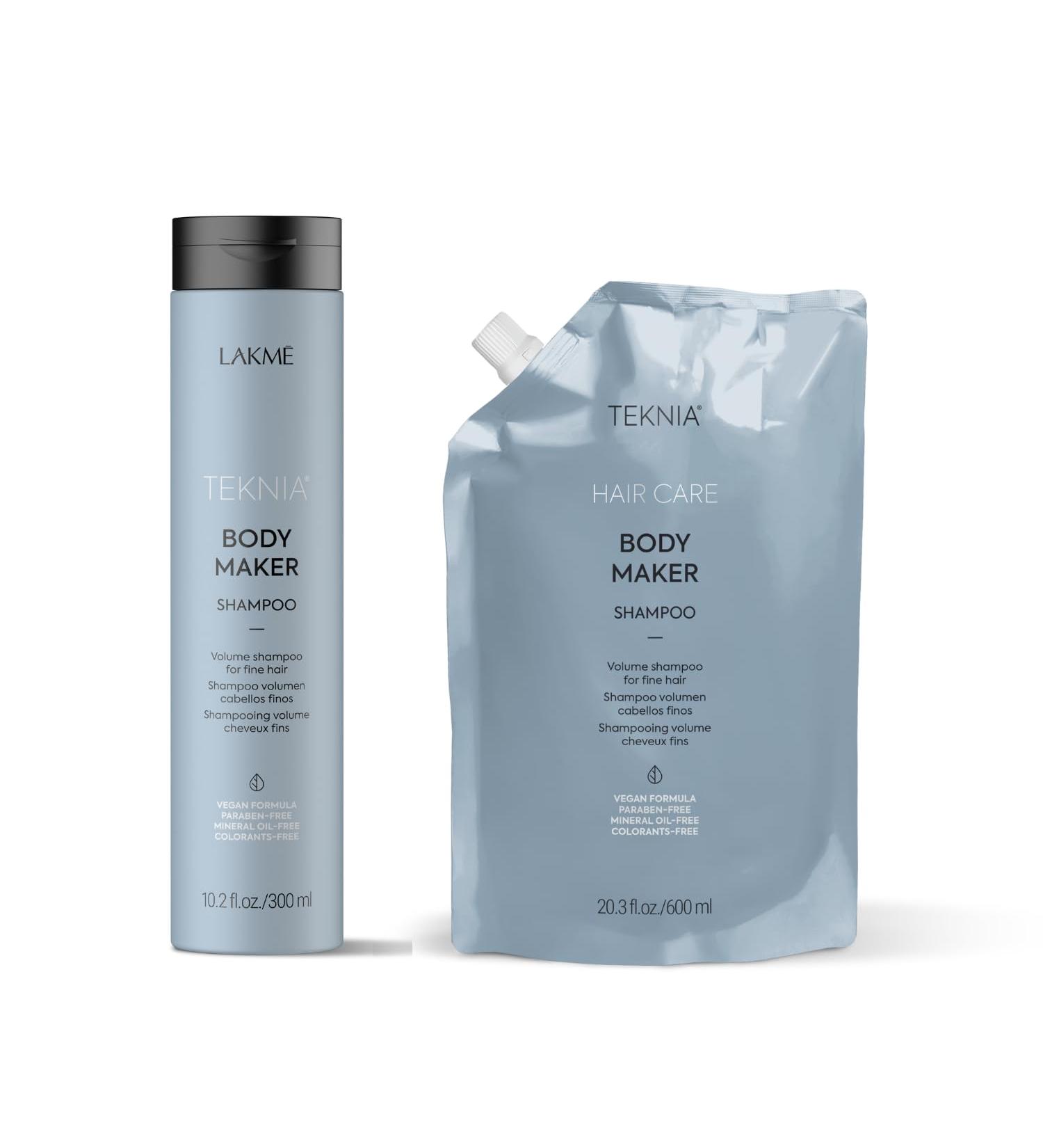 Lakme Teknia Body Maker Shampoo and Refill Bundle | Volumizing Shampoo for Fine Hair | Vegan Paraben-free Hair Thickening Shampoo (300+600 ml) 900 ml (Pack of 1) - Buy Online on SooperMarket.com