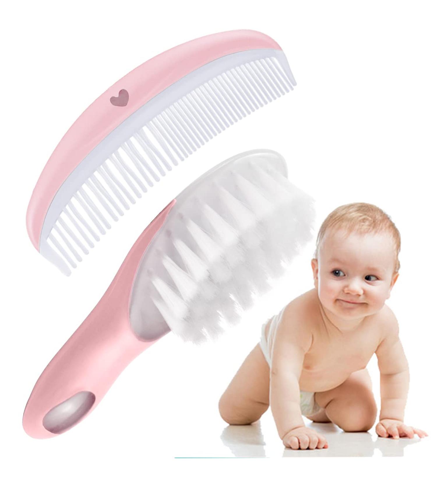 LNQ LUNIQI Baby Brush and Comb Set Soft Bristle Baby Brush Massage Scalp Brush for Newborn Cradle Cap Scalp Cleaning Care (Pink) - Buy Online on SooperMarket.com