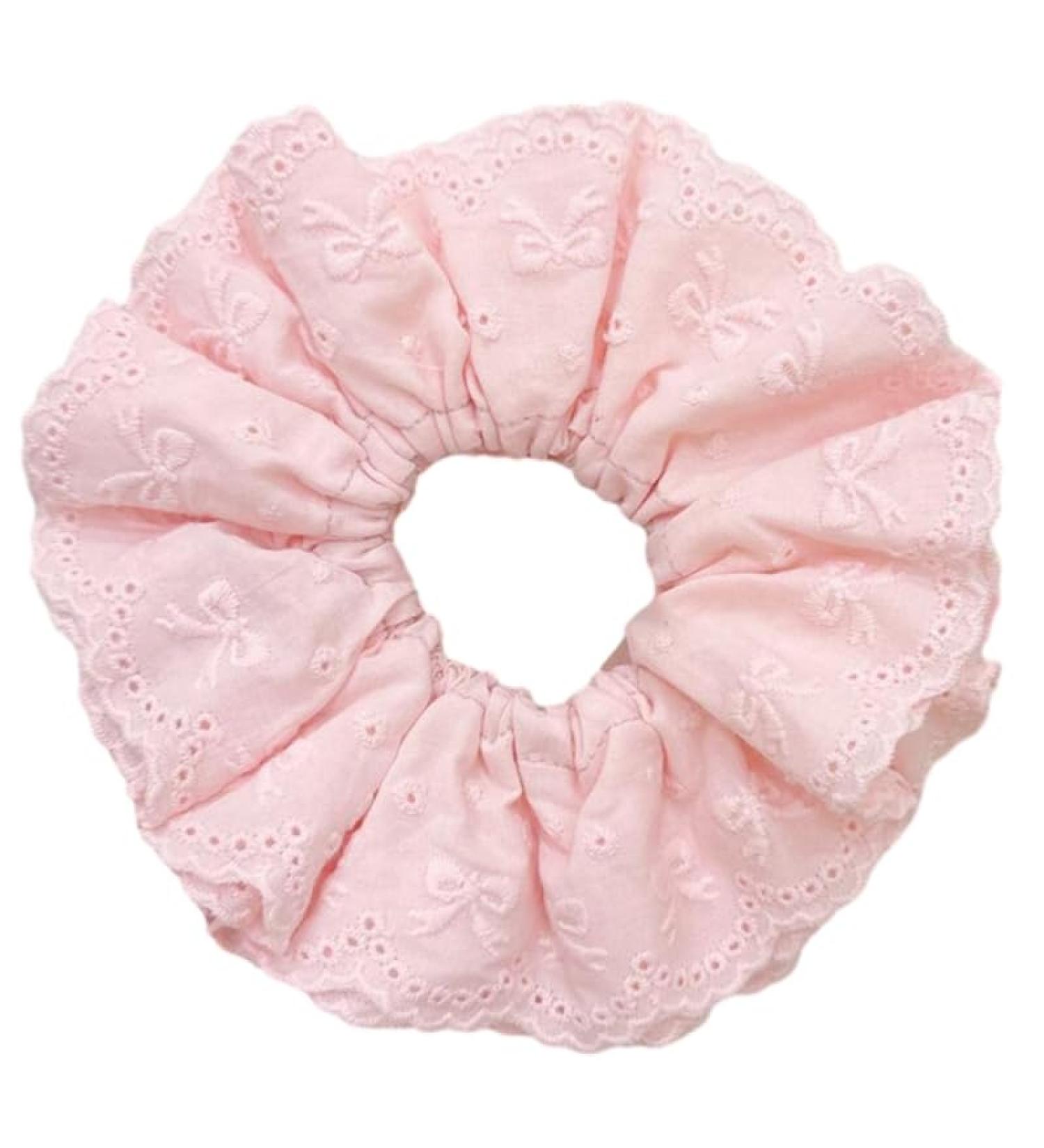 Eye Catching Lace Scrunchies for Women Large Elastic Hair Scrunchy Ponytail Holder Perfect for Everyday Use Pink - Buy Online on SooperMarket.com