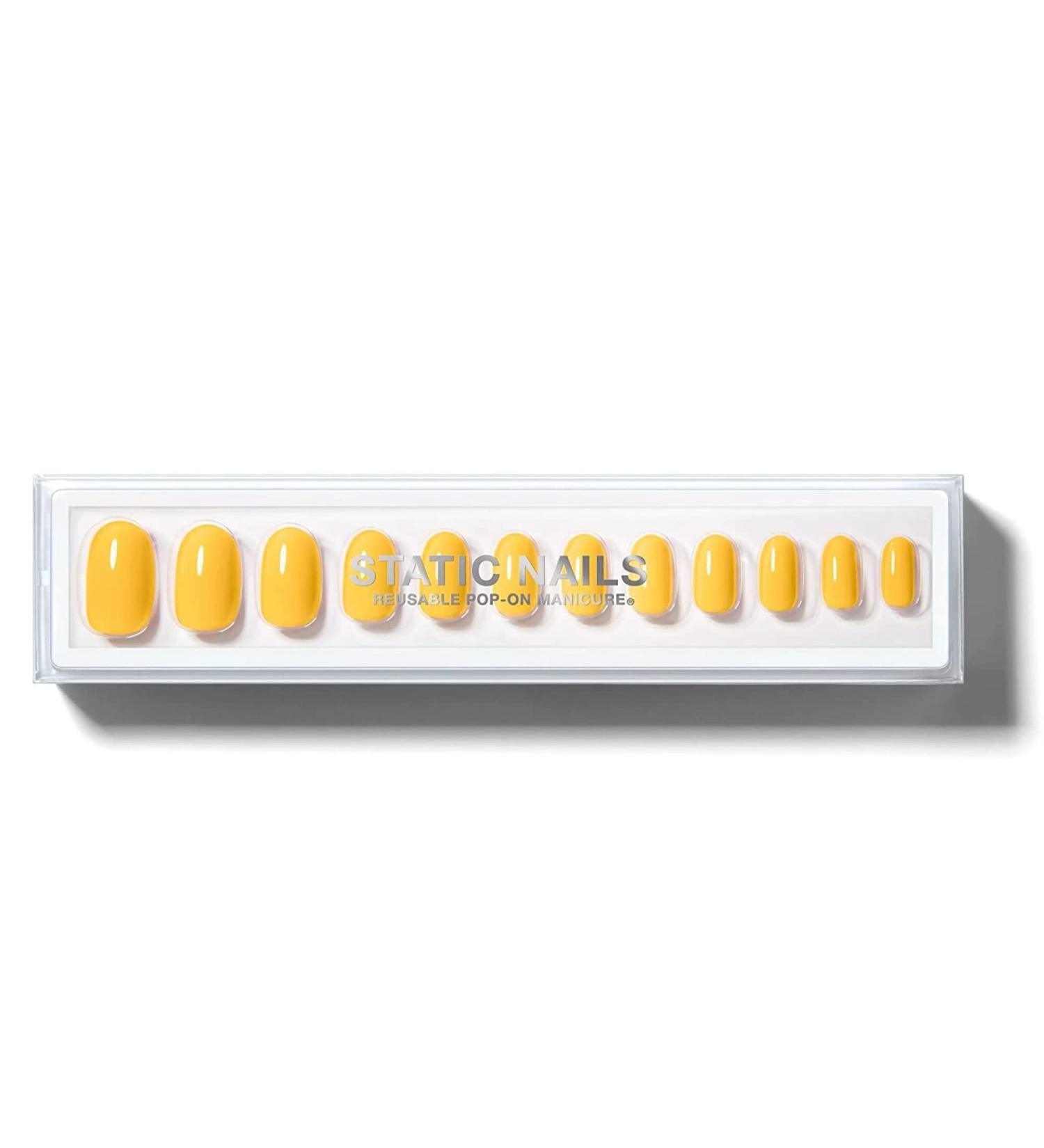 Static Nails Reusable Pop-On Manicure Set - Sunny Round | Non-Damaging Glue-On Nails with Static Nail Glue | Fake Acrylic Press On Nail Set - Buy Online on SooperMarket.com