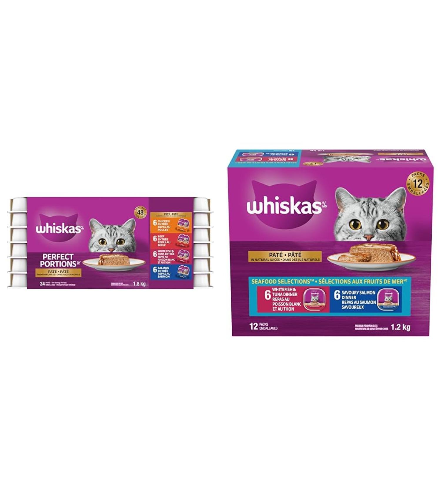 WHISKAS Perfect Portions Adult Wet Cat Food & Seafood Selections Adult Wet Cat Food Pat Multipack - 6 Whitefish and Tuna 6 Salmon 12x100g Tray Cat Food + Cat Food 6 Whitefish and Tuna - Buy Online on SooperMarket.com