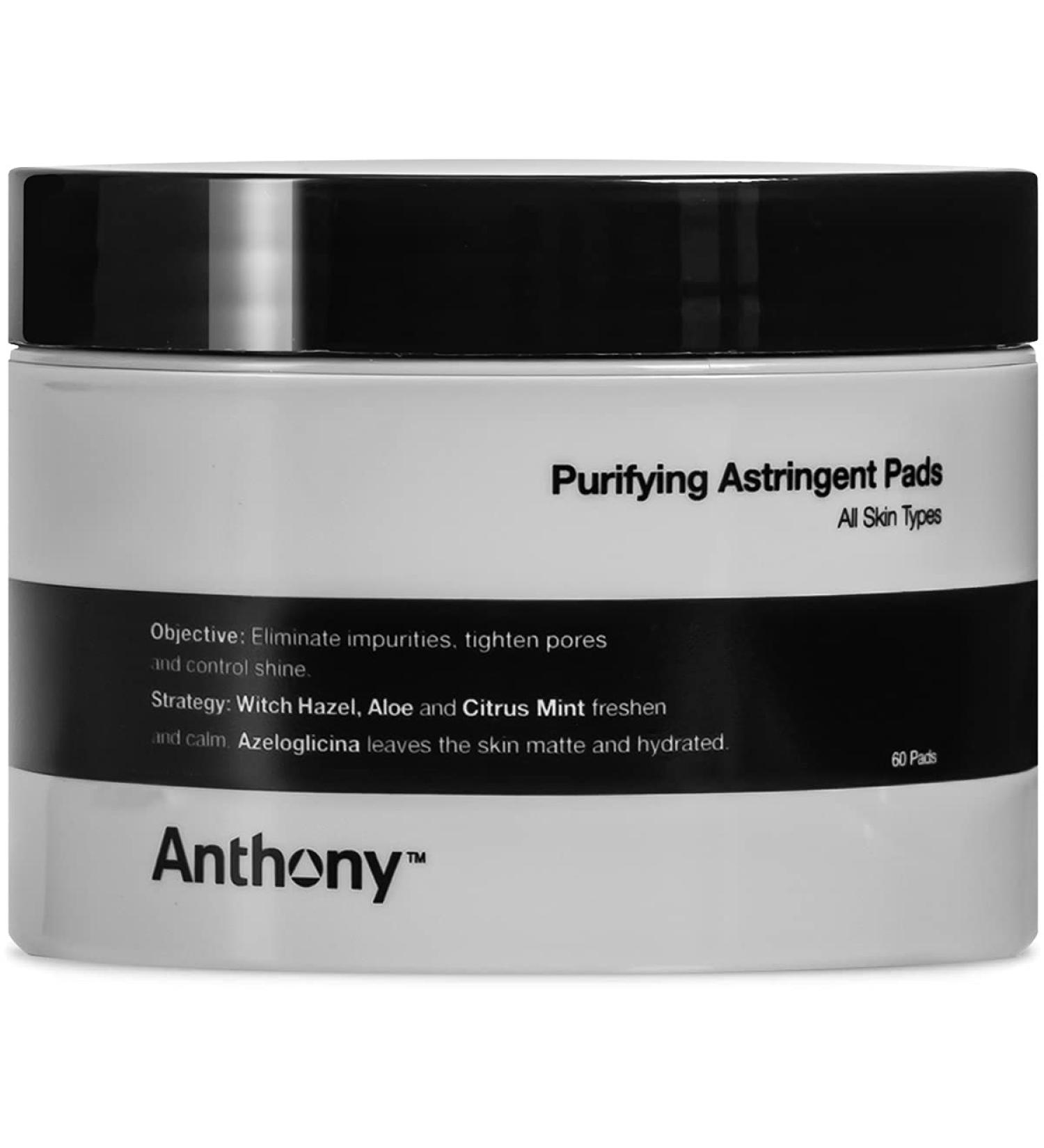 Anthony Witch Hazel Pads 60-Count - Purifying Astringent Toner Pads with Aloe Vera & Citrus Mint for Clean Pores, Shine Control, and Impurity Elimination - Buy Online on SooperMarket.com