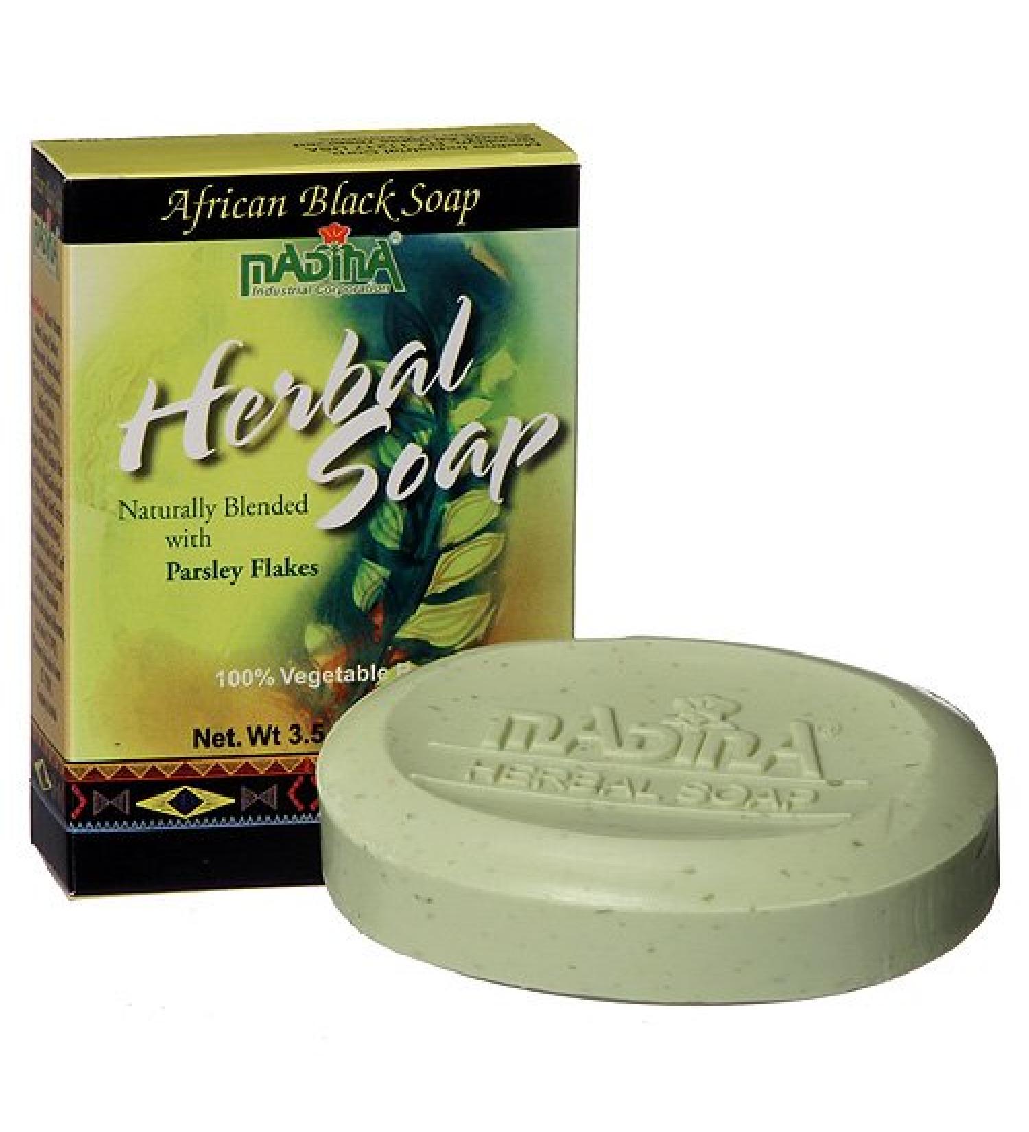 Madina Herbal African Black Soap with Parsley Flakes 3.5 Ozx6