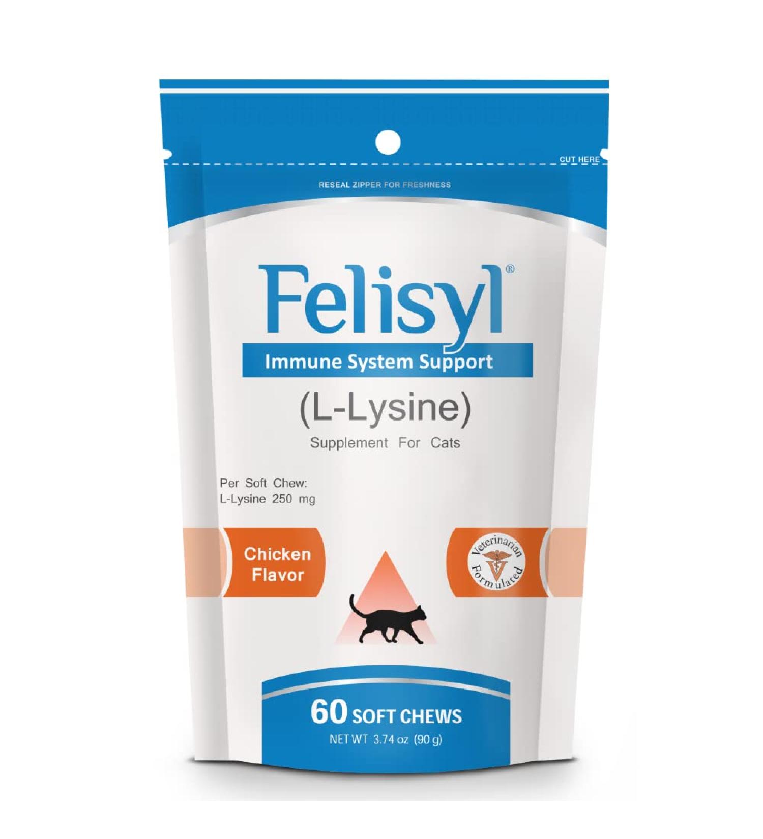 Felisyl L-Lysine Soft Chews for Cats - Immune System Support - Respiratory & Vision Health - 60 Chews - Buy Online on SooperMarket.com
