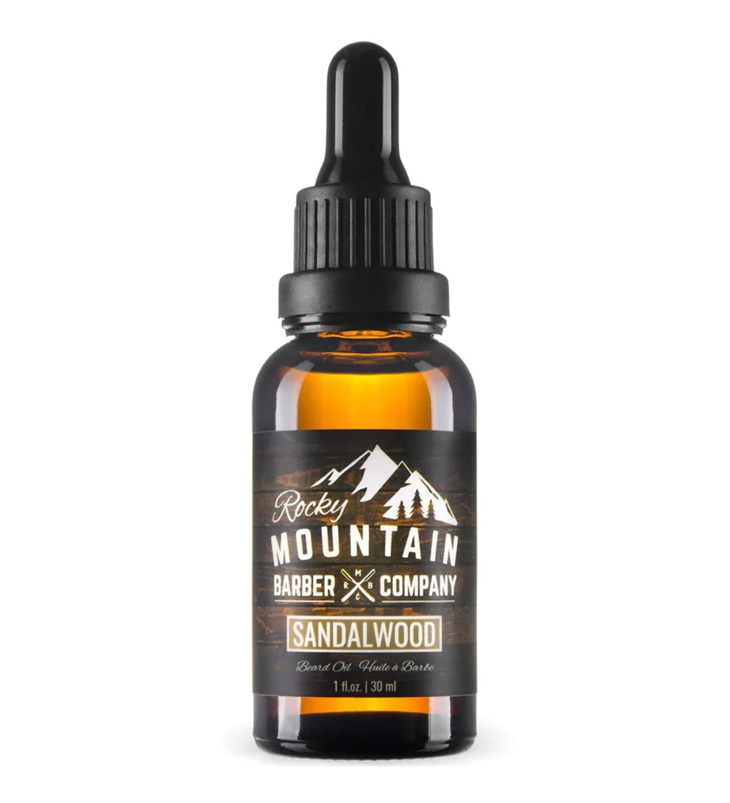 Rocky Mountain Barber Co. Men's Sandalwood Beard Oil - Nourishing Grapeseed Coconut & Argan Oils | Authentic Sandalwood Essence - Buy Online on SooperMarket.com