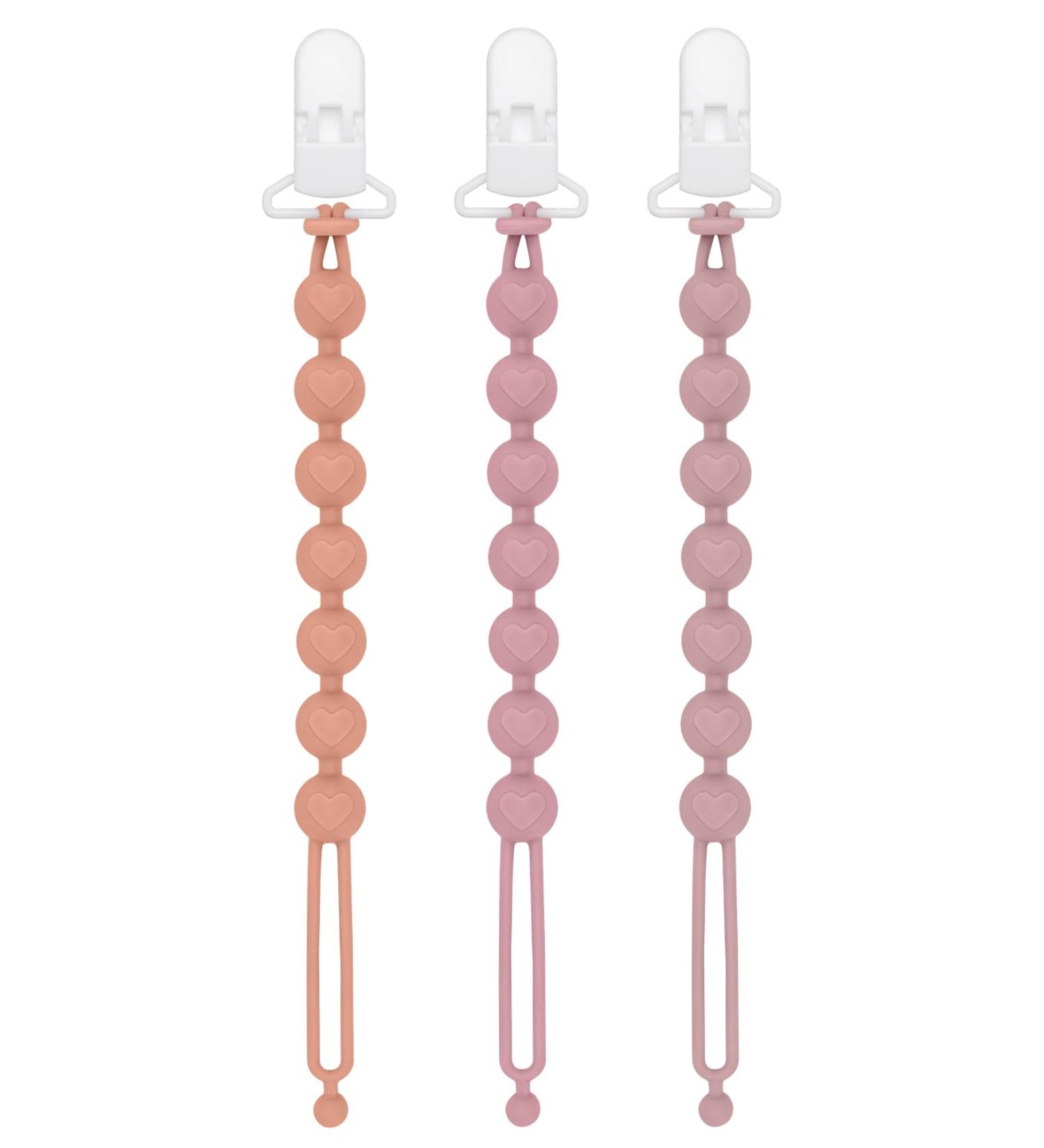 CLdy 2-in-1 Silicone Pacifier Chain & Bite Ring Toys - BPA-Free Baby Pacifier Holder Strap - 3-Pack (Orange Purple Pink) for Boys & Girls - Buy Online on SooperMarket.com