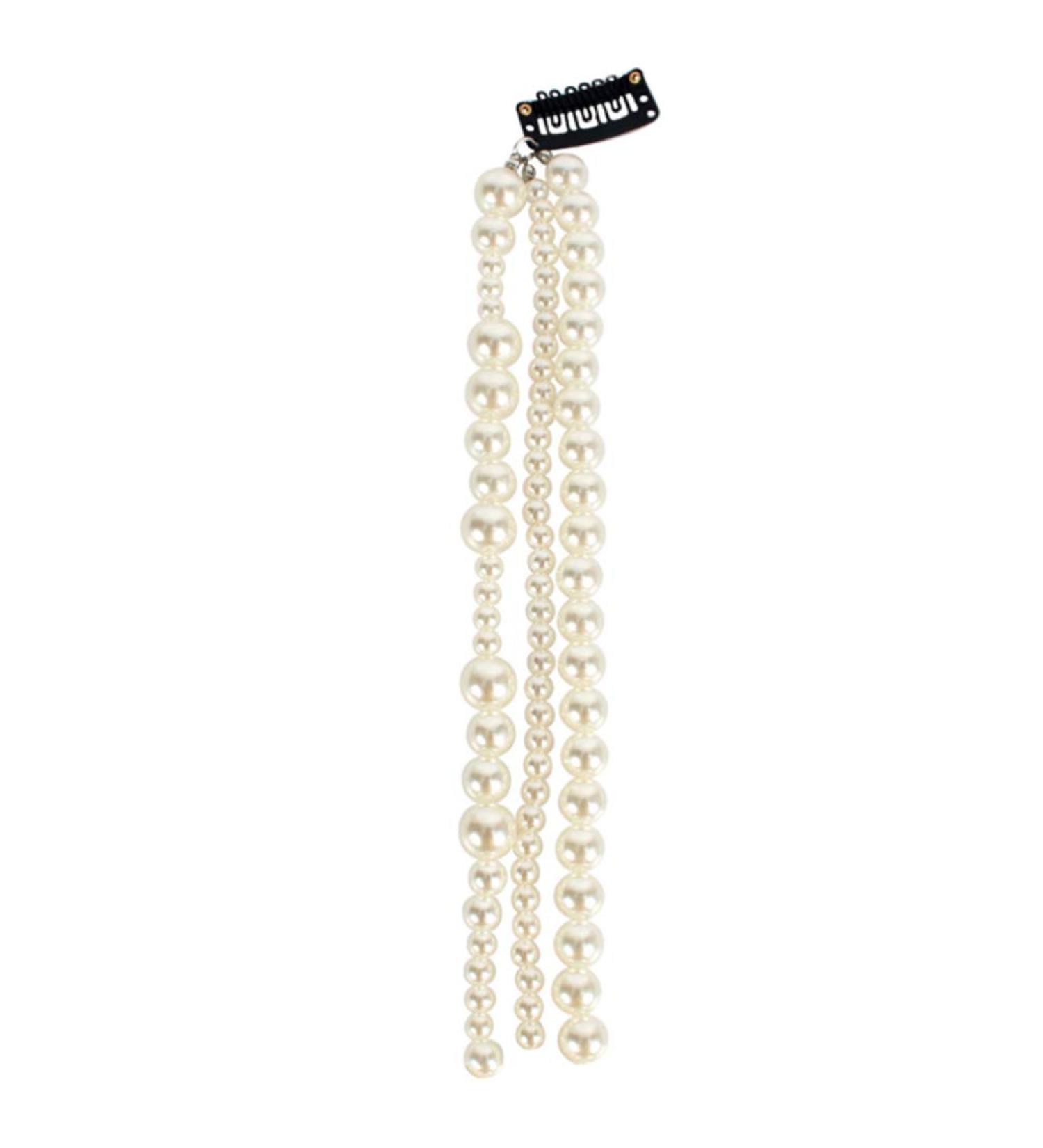 Minkissy Pearl Beads Strand Elegant Hair Chain Hair Extensions Barrettes Ponytail Decor For Women Bride Birthday Wedding Valentines Day Party - Buy Online on SooperMarket.com