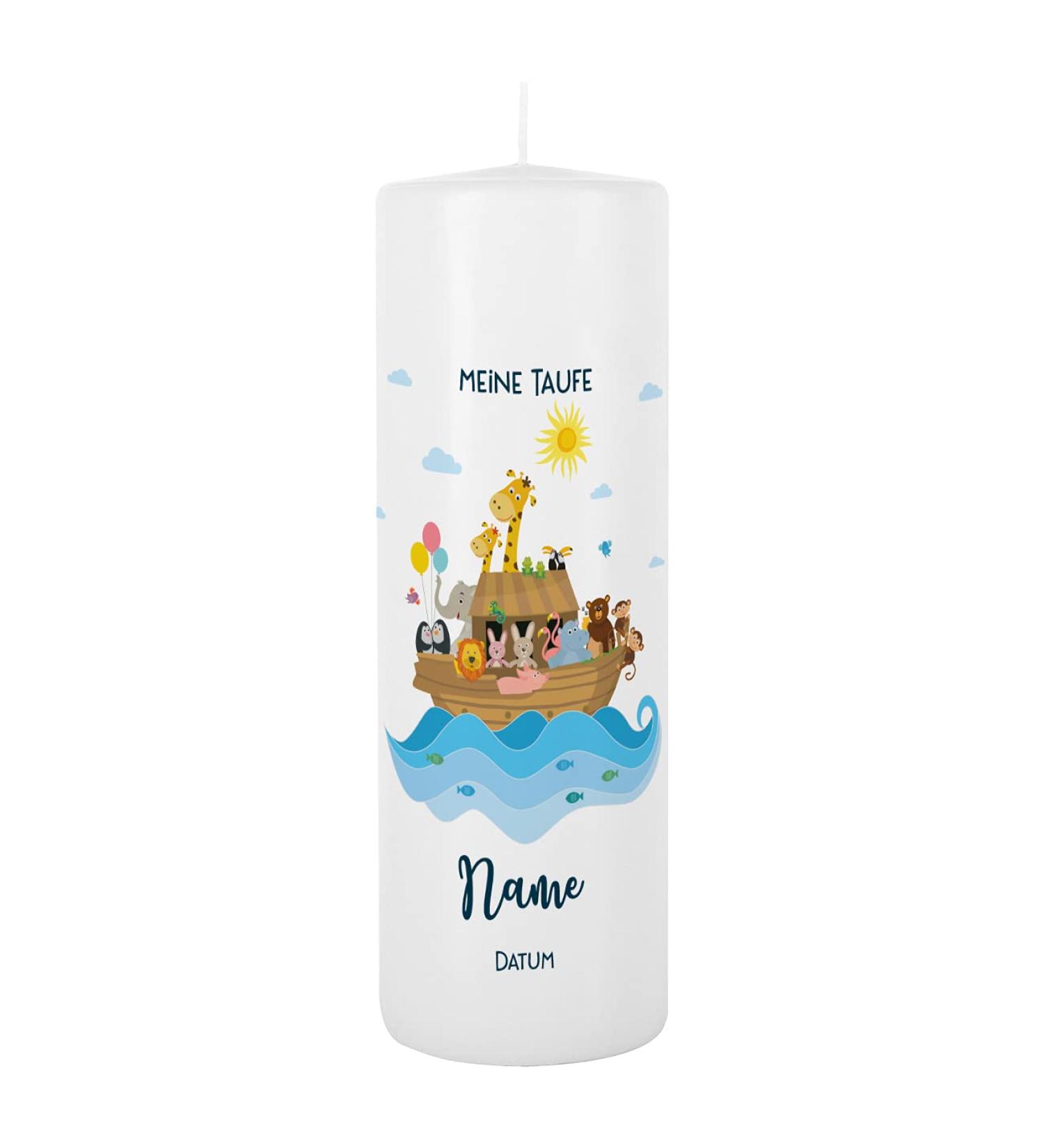 Striefchen Noah's Ark Baptism Candle - Custom Name & Date Imprint Personalized Baptismal Saying - Buy Online on SooperMarket.com