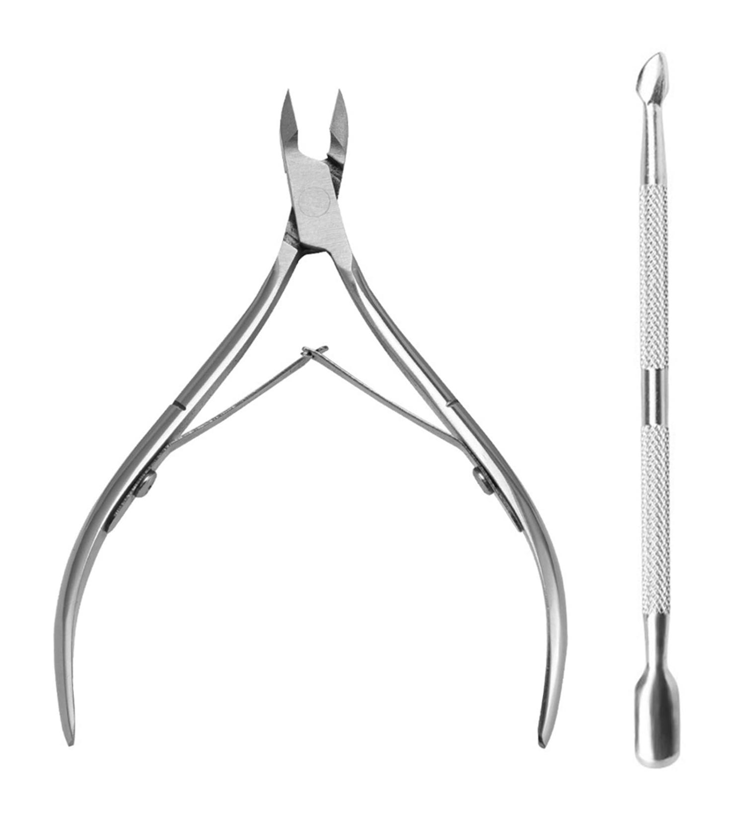 Olakin Set of 2 Stainless Steel Cuticle Nippers and Cutters with Pusher - Ideal for Manicure and Pedicure - Buy Online on SooperMarket.com
