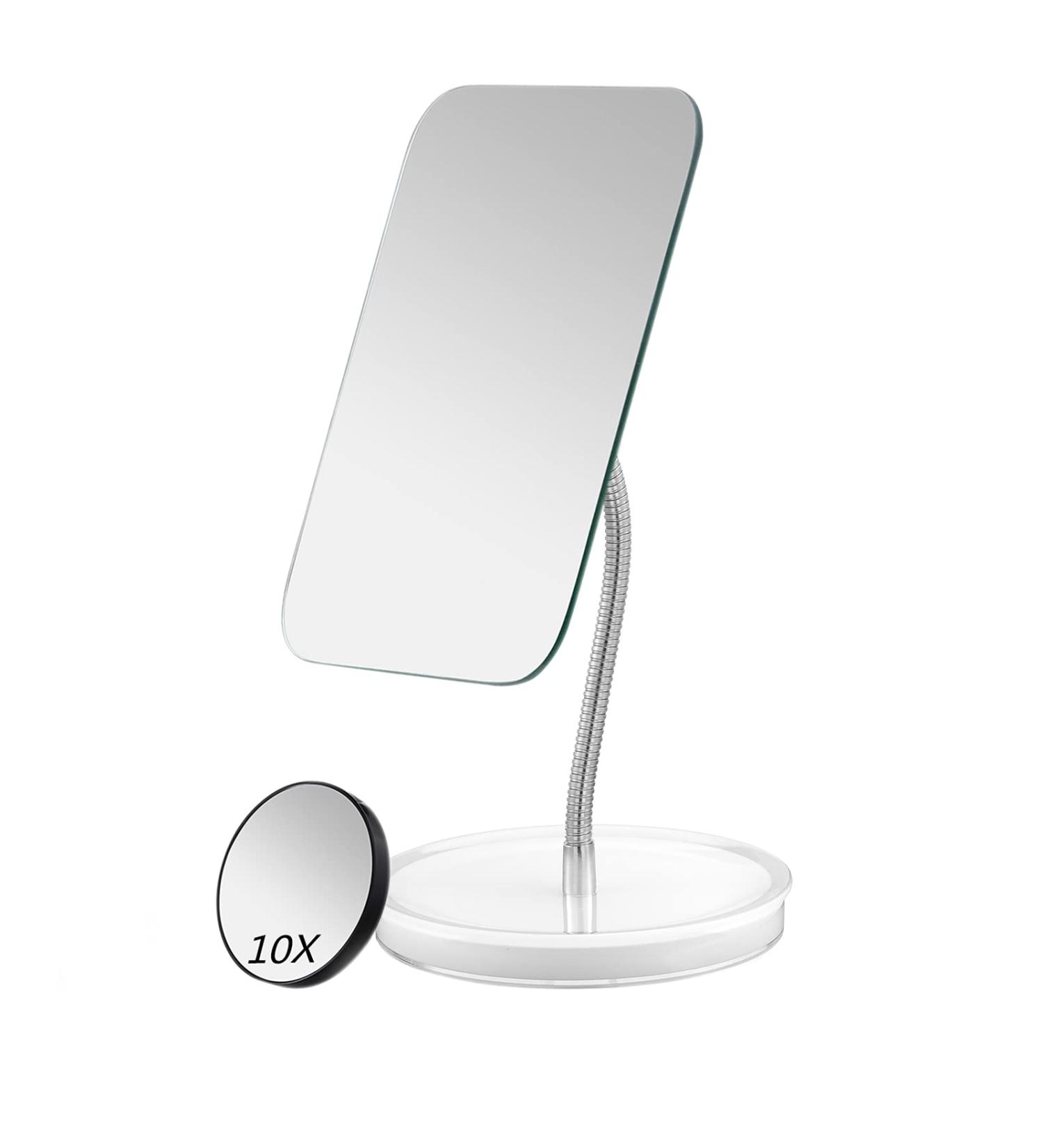 JASEFA 10x Magnification Makeup Mirror with Flexible Gooseneck Stand - White, 360 Rotation, Tabletop Cosmetic Mirror for Shower, Shaving, and Travel - Medium Size - Buy Online on SooperMarket.com