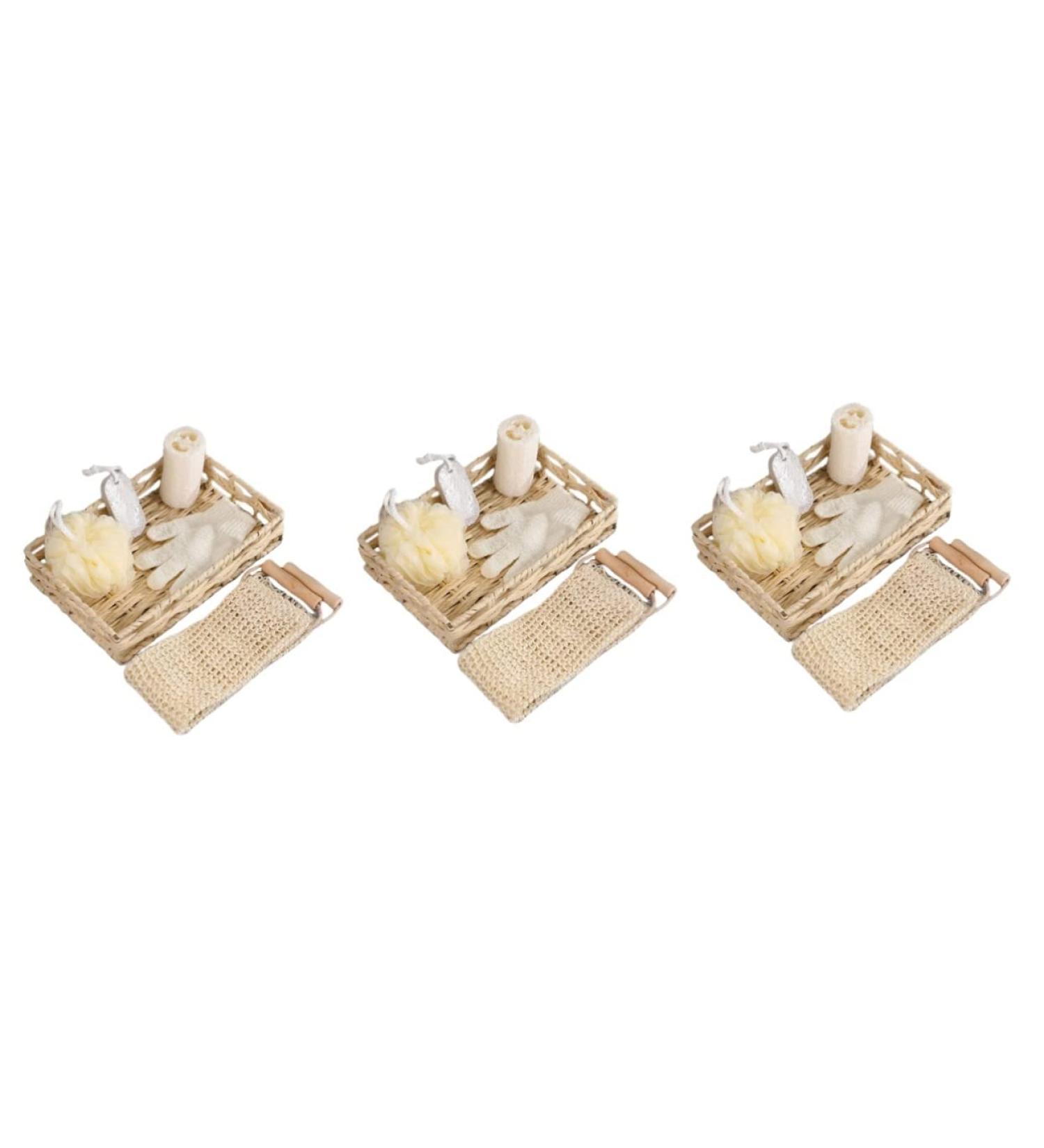 PLAFOPE 3-Piece Bath Flower Set with Rectangular Basket and Body Scrubber - Body Cleaning Kit with Loofah - 30x20cmx3pcs - Buy Online on SooperMarket.com