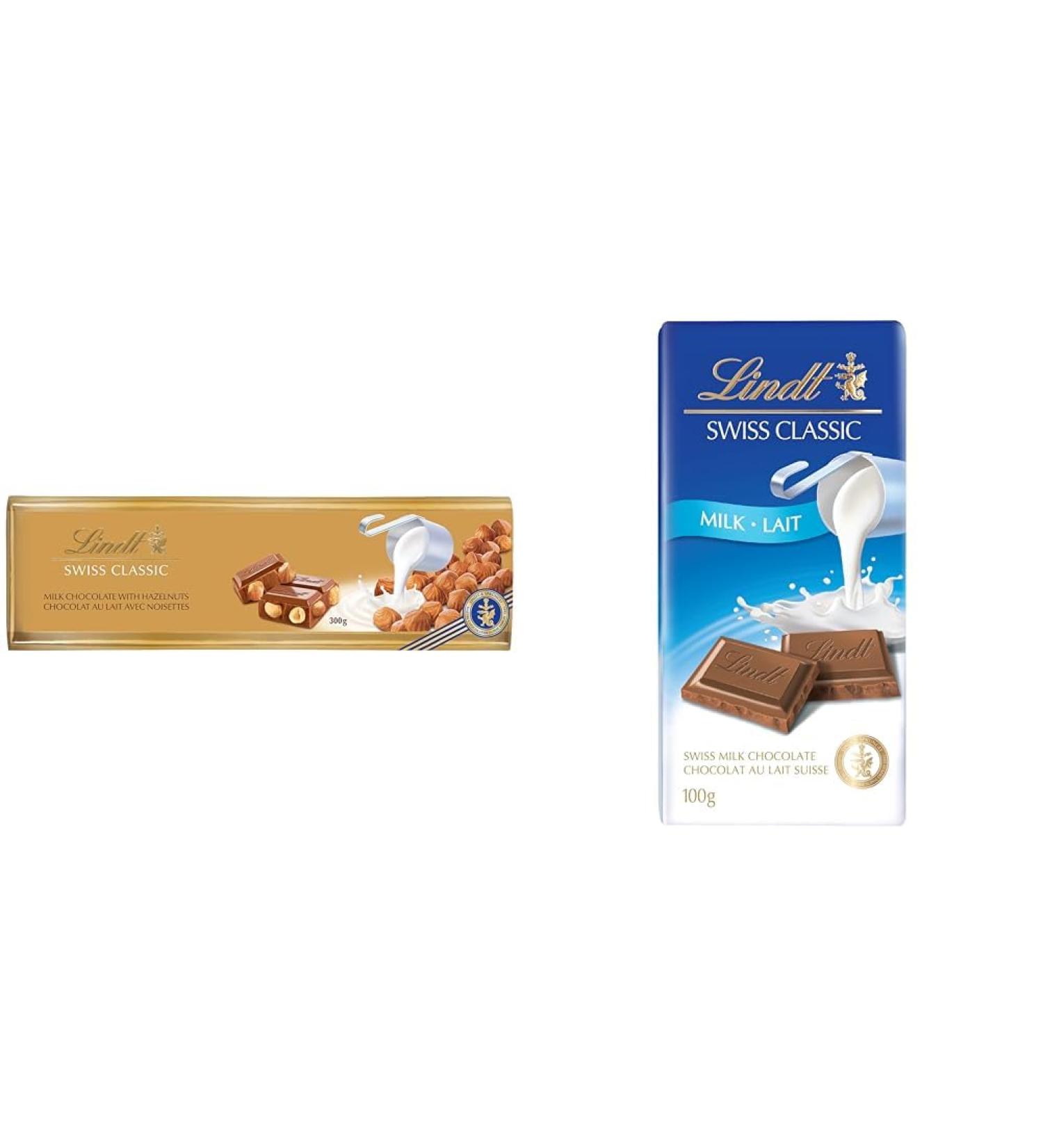 Lindt Swiss Classic Milk Chocolate With Whole Roasted Hazelnuts - 300g & Swiss Classic Milk Chocolate Chocolate Bar 100 Grams (Pack of 1) - Buy Online on SooperMarket.com