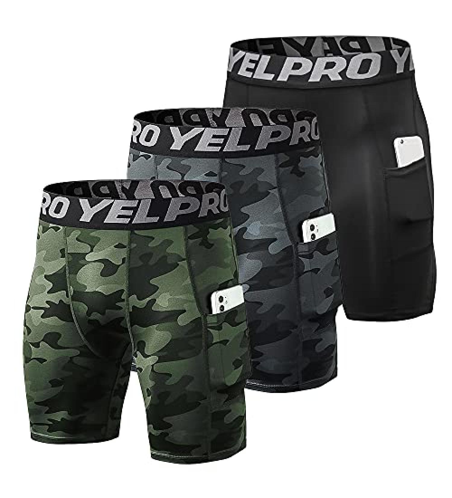 Lixada Men's Performance Sports Baselayer Shorts - Cool Dry Tights for Active Workouts - Large Black & Black Camouflage & Green Camouflage - Buy Online on SooperMarket.com