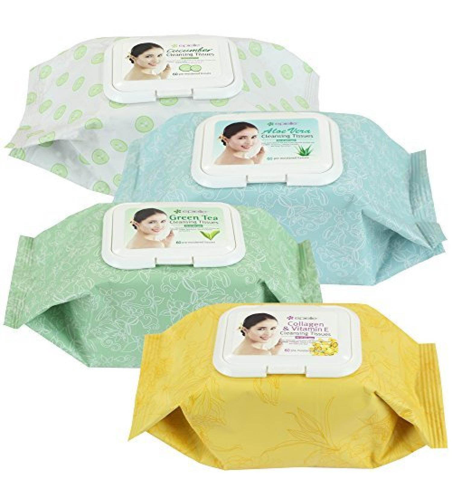 Epielle OG Makeup Remover Cleansing Wipes Tissue | Gentle for all Skin Types | Daily Facial Cleansing Towelettes | Removes Dirt Oil Makeup | Mothers day gift | 60 Count | Assorted 4 Pack Beauty Stocking Stuffers Gift 6...