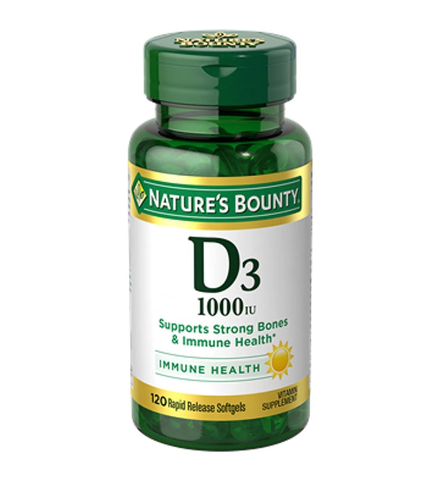 Nature's Bounty Vitamin D3 1000IU - 120 Softgels | Supports Immune Health and Bone Strength - Buy Online on SooperMarket.com