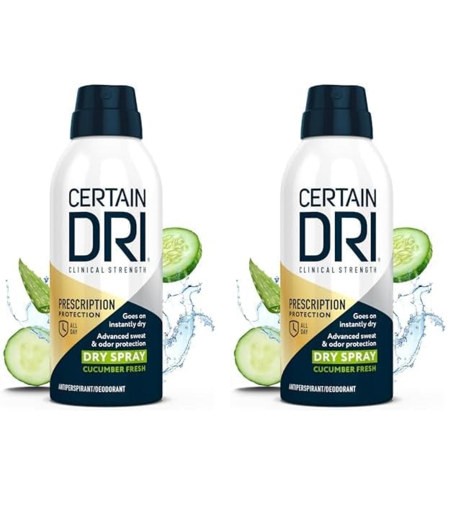 Certain Dri Clinical Antiperspirant Deodorant Spray for Men & Women - 4.2 oz Pack of 2 | Fast Acting Cucumber Fresh Protection Against Excessive Sweating - International Shipping - Buy Online on SooperMarket.com