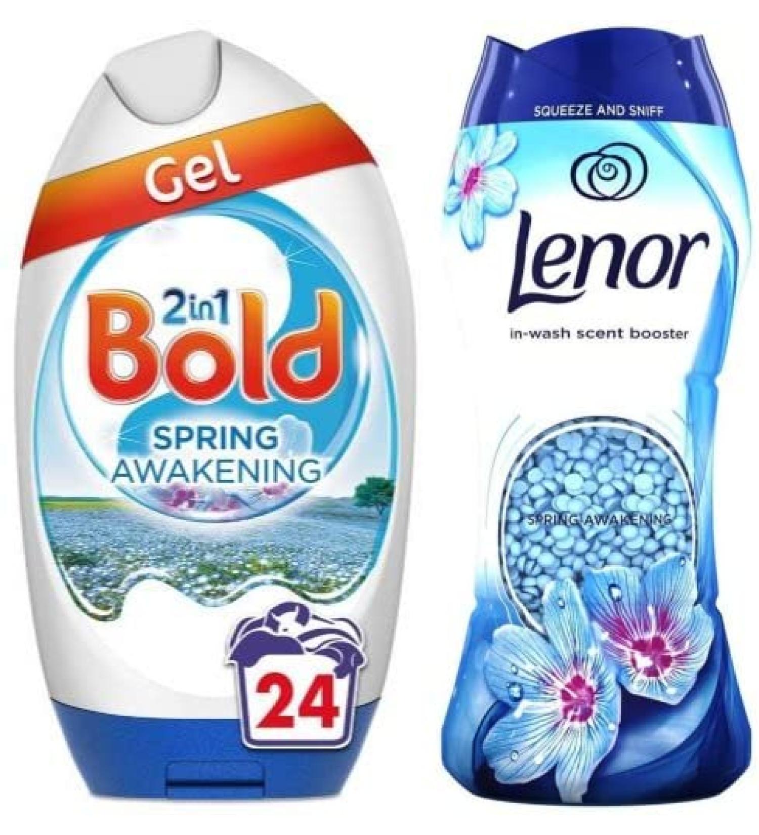 Bold 2in1 Washing Liquid Gel 24 Washes 840 ml + Lenor in-Wash Scent Booster Beads 176 gr Spring Awakening Bundle Scent - Buy Online on SooperMarket.com