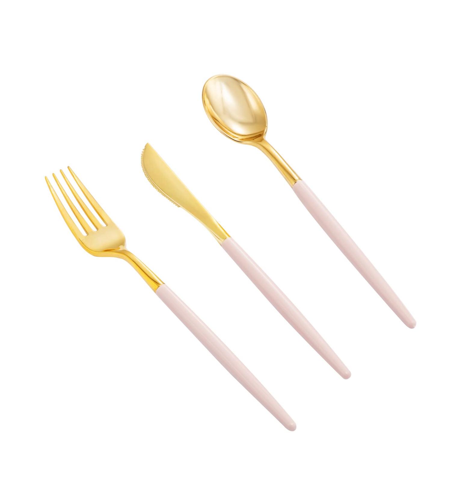 90 Piece Gold Plastic Silverware Set with Pink Handles - Perfect for Parties and Weddings - Buy Online on SooperMarket.com