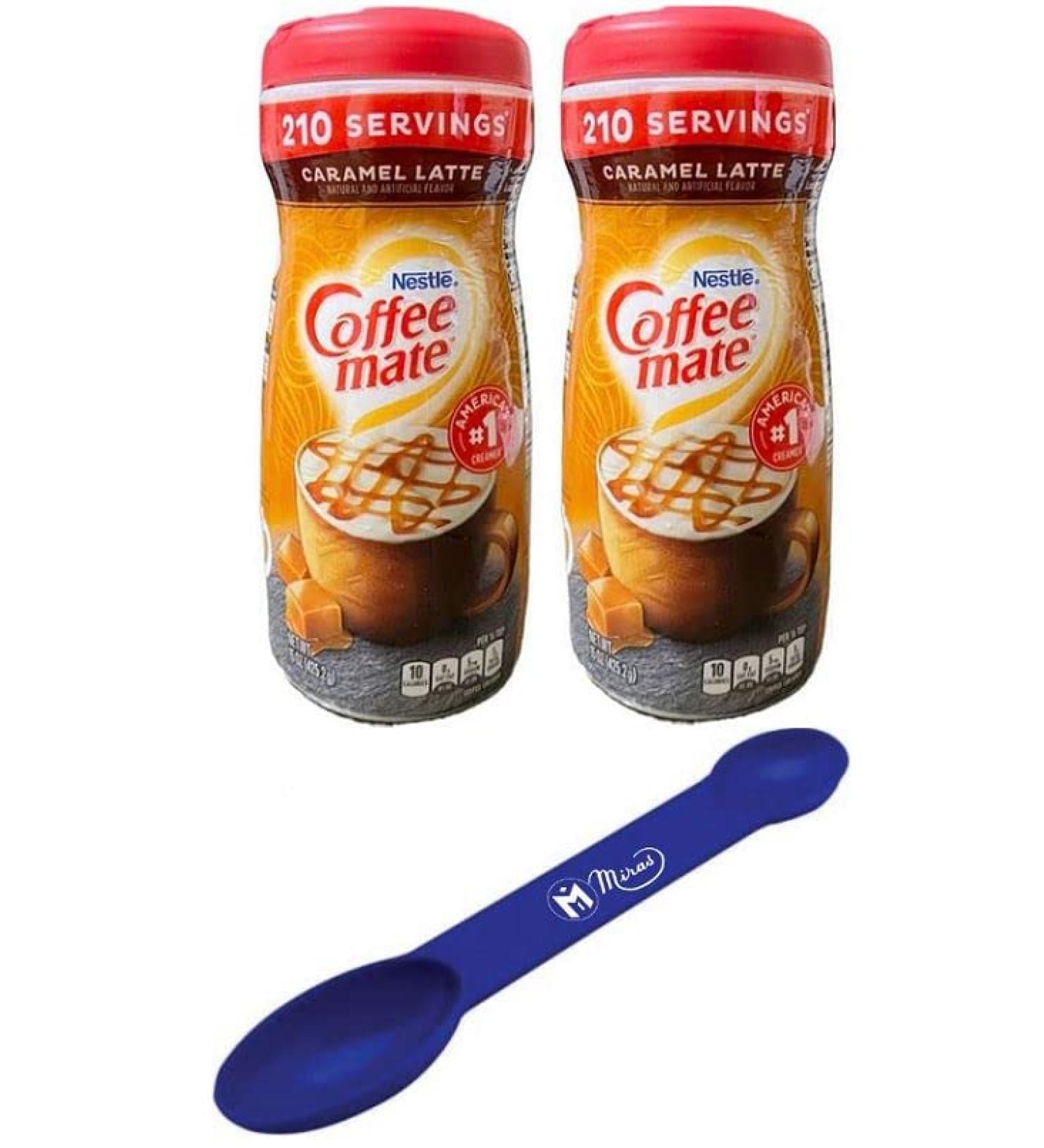 Coffee Mate Caramel Latte Powder Coffee Creamer Canisters 15 oz - Pack of 2 with Free Miras Trademark 2-in-1 Measuring Spoon - Buy Online on SooperMarket.com
