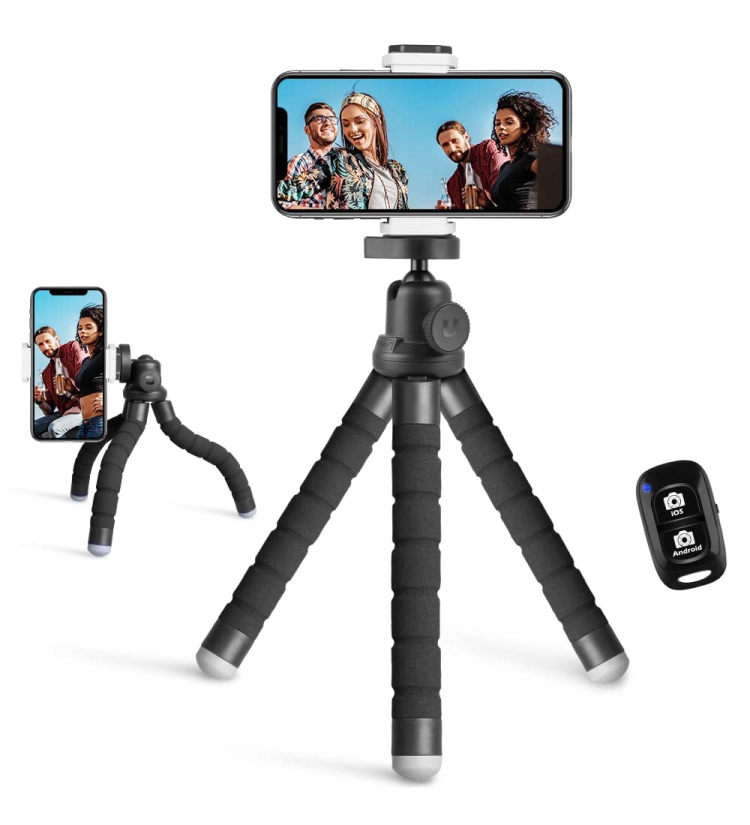 UBeesize Phone Tripod - Portable & Flexible Stand with Wireless Remote and Clip for Video Recording (Black) - Buy Online on SooperMarket.com