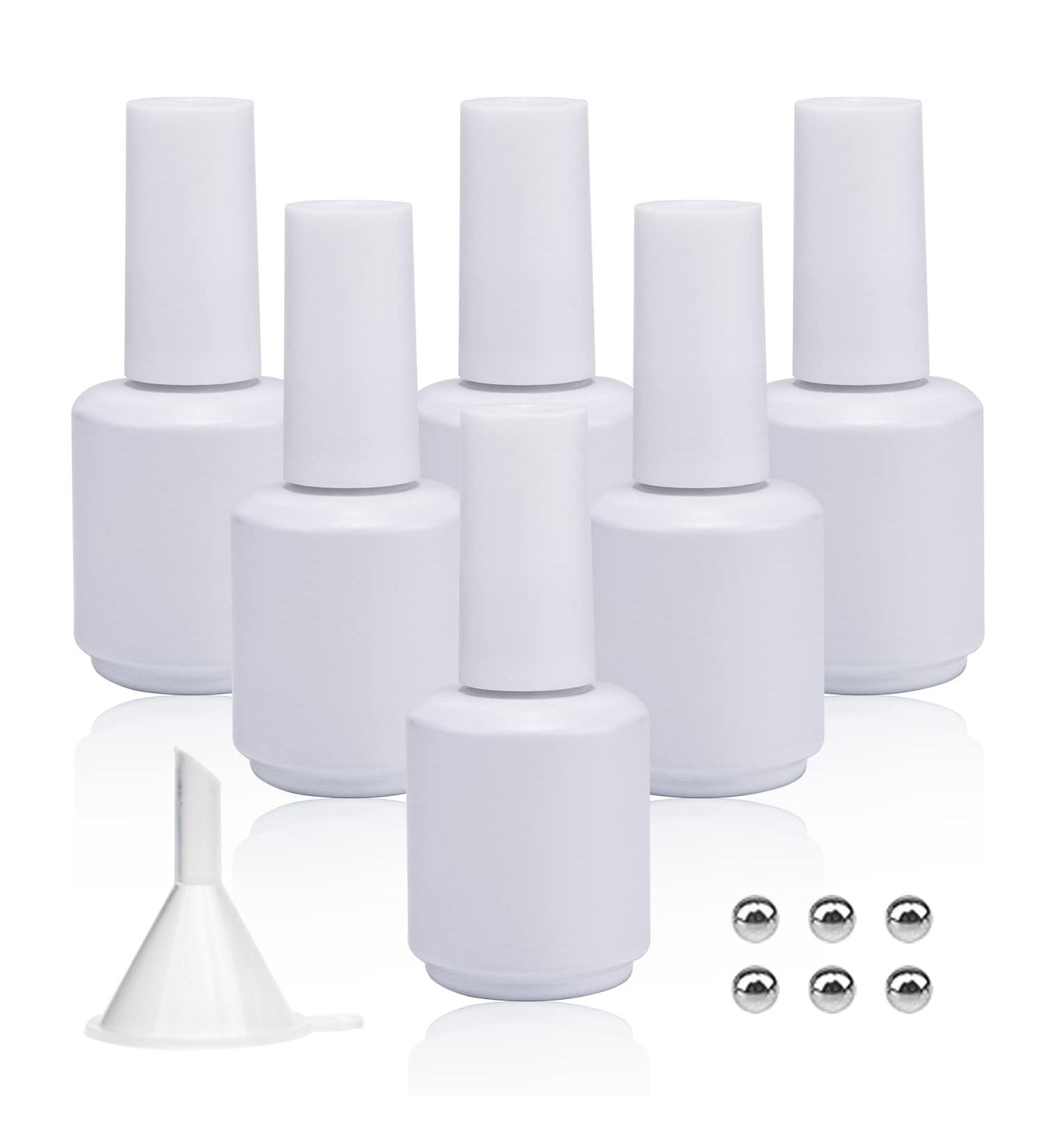 Agidea 15ML Empty Gel Nail Polish Bottles - 6 Pack Matte White Opaque Round Glass Bottles with Mixing Balls & Funnels | Refillable UV Safe Fingernail Polish Containers - Buy Online on SooperMarket.com