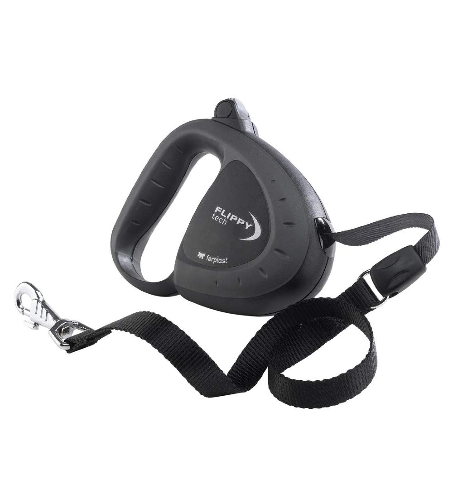 Ferplast Flippy Tech Dog Leash - Extendable 5m Roller Leash for Large Dogs up to 50kg - Durable Black with Locking Button - Buy Online on SooperMarket.com