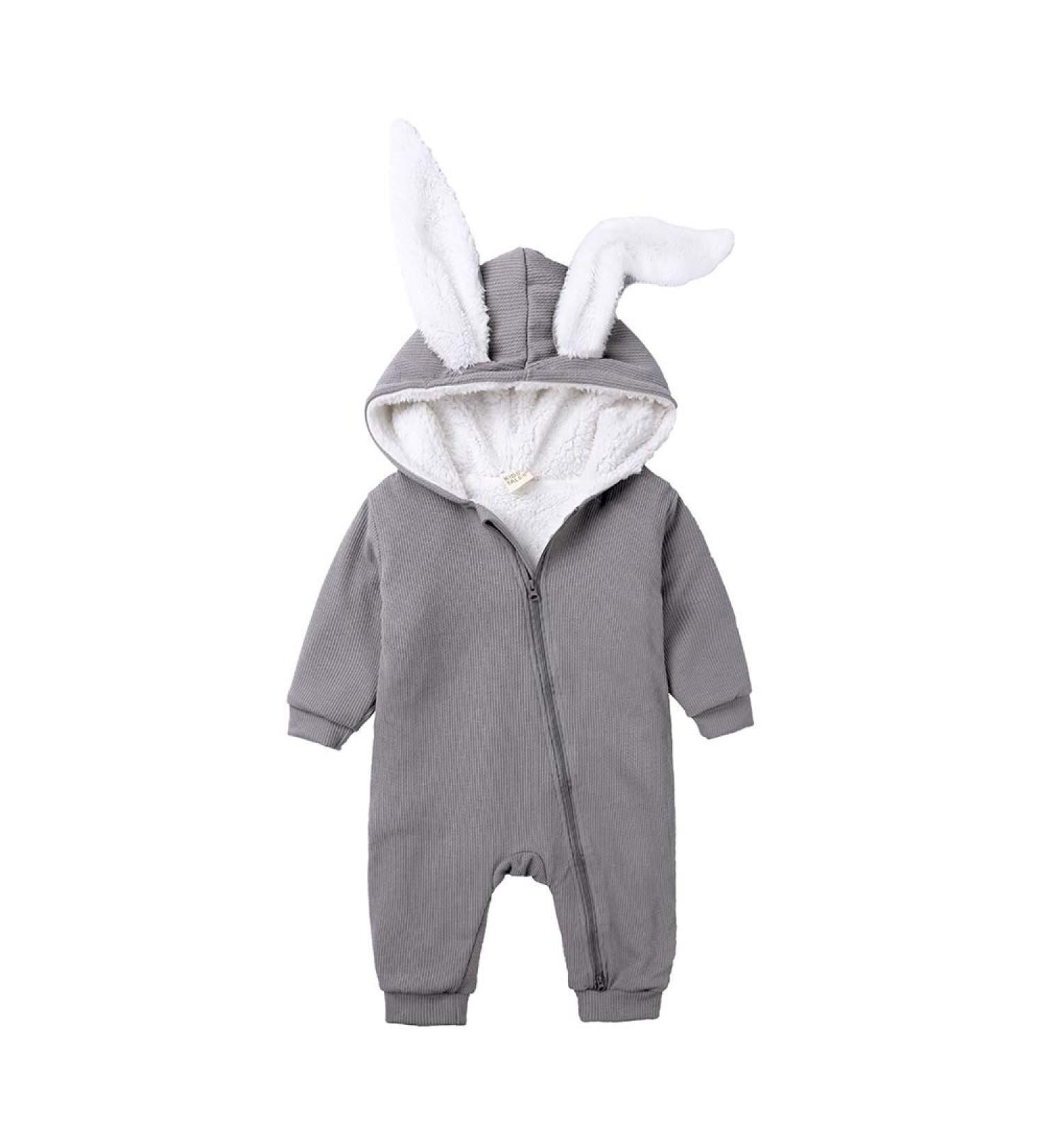 Kids Tales Newborn Baby Winter Rabbit Ear Hooded Zipper Romper 0-3 Months Grey - Buy Online on SooperMarket.com