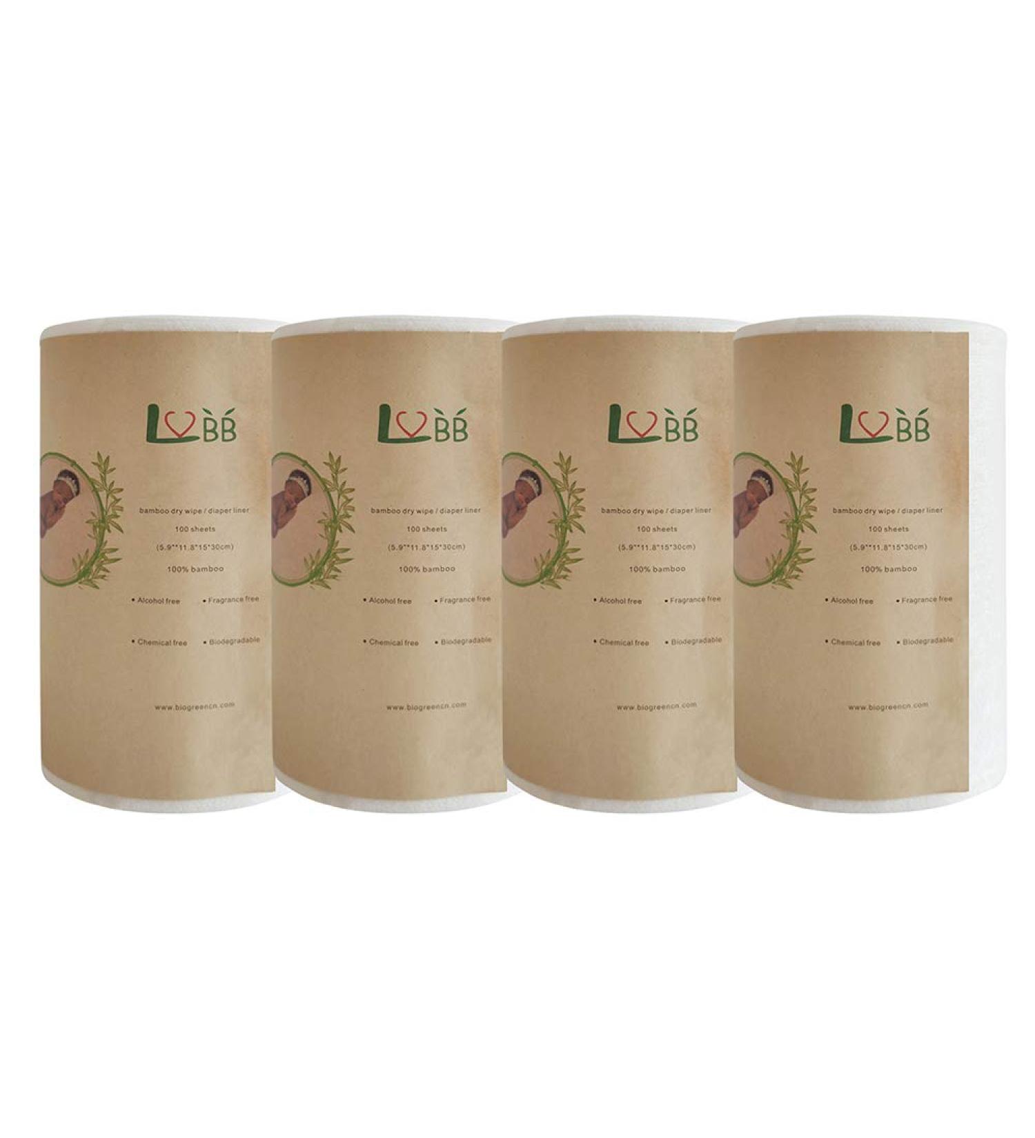 100% Bamboo Biodegradable Cloth Diaper Liners - Fragrance Free, Chlorine Free - 100 Sheets Per Roll (4 Rolls) | Gentle, Soft, Unscented - Buy Online on SooperMarket.com