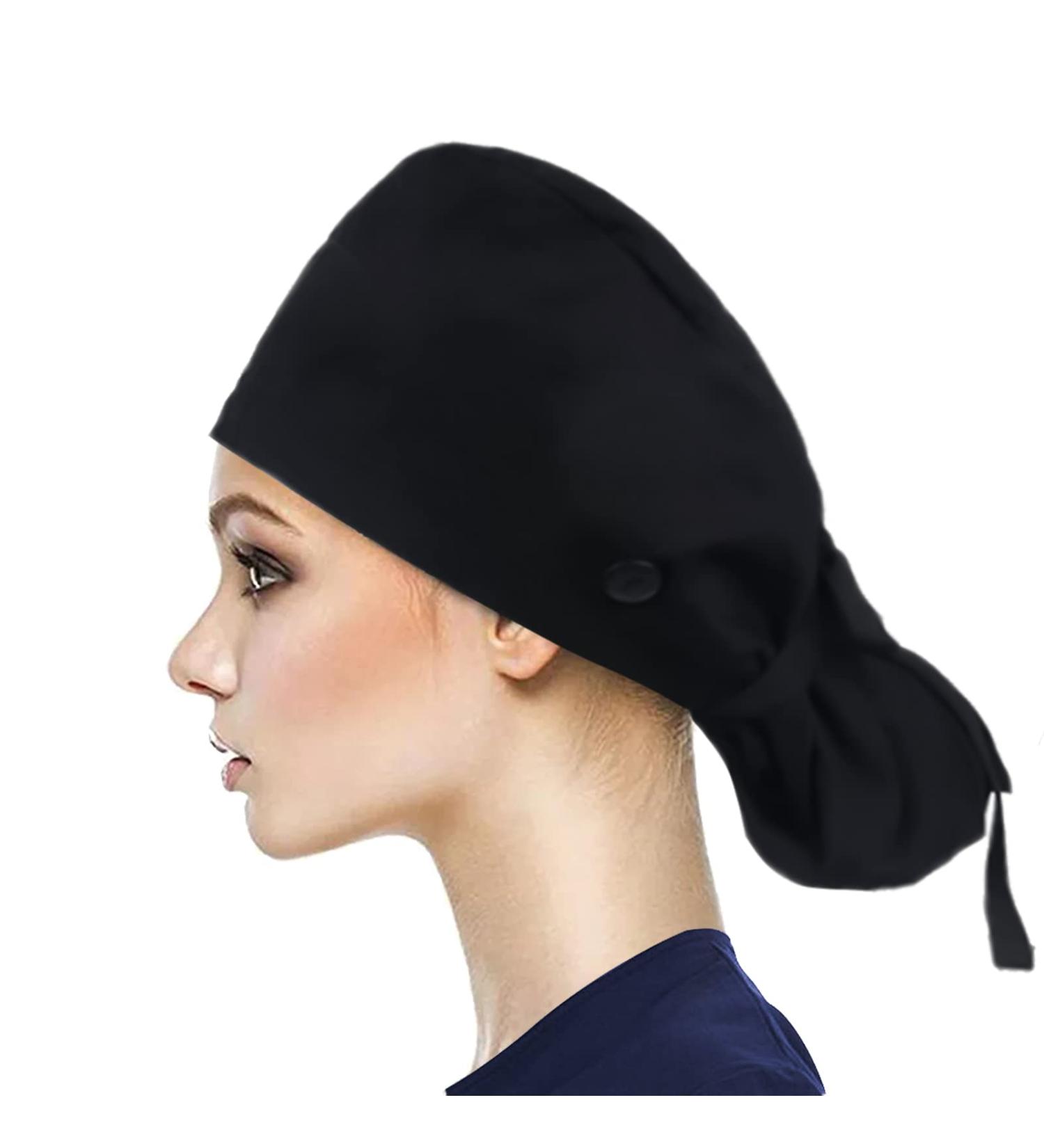 YUESUO Cotton Working Cap with Adjustable Ponytail Ribbon Tie Back - Black, One Size - Buy Online on SooperMarket.com
