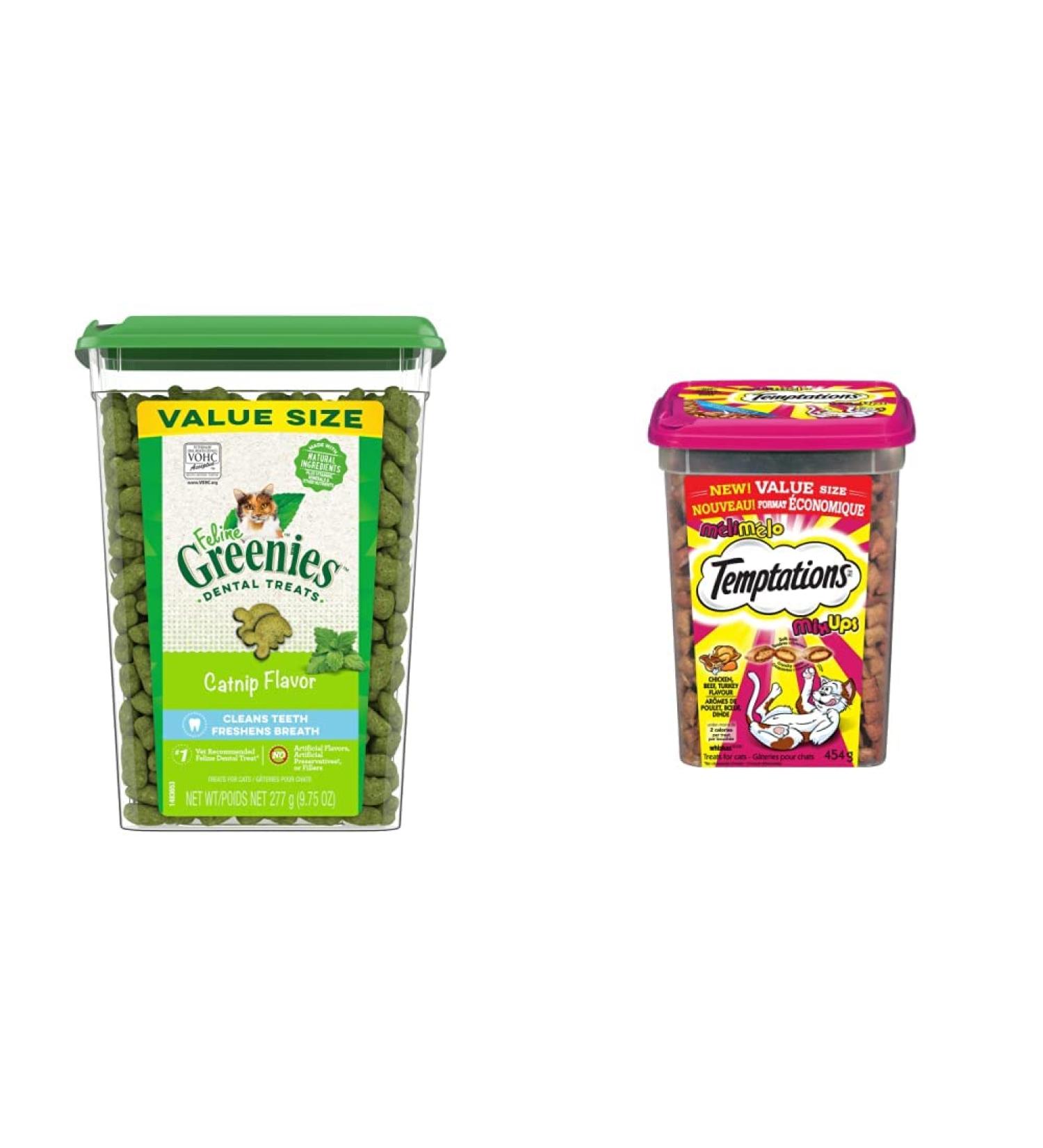 FELINE GREENIES Cat Treats + TEMPTATIONS Mix-Ups Cat Treats (Chicken Turkey & Beef Flavour) Bundle Cat Treats + Cat Treats Beef Flavour 277 g (Pack of 1)