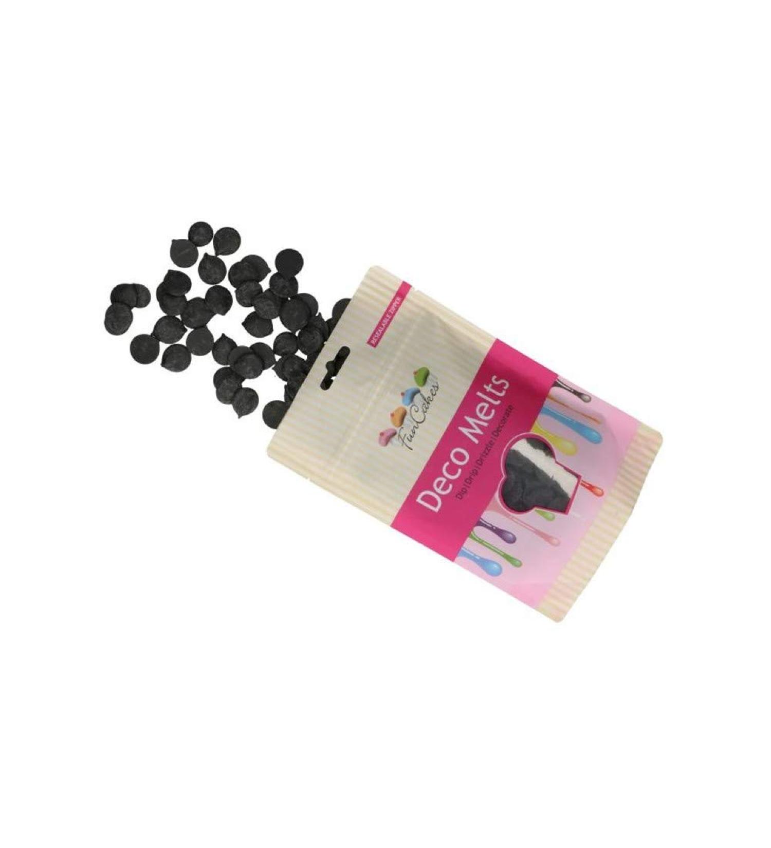 FunCakes Deco Melts Black - Dip Drip Drizzle and Decorate Melt in The Microwave and Pour in Every Shape Make Candy Drip Cakes Lollipops and Decorate Cakes Cookies and Cupcakes AZO Free 250 g