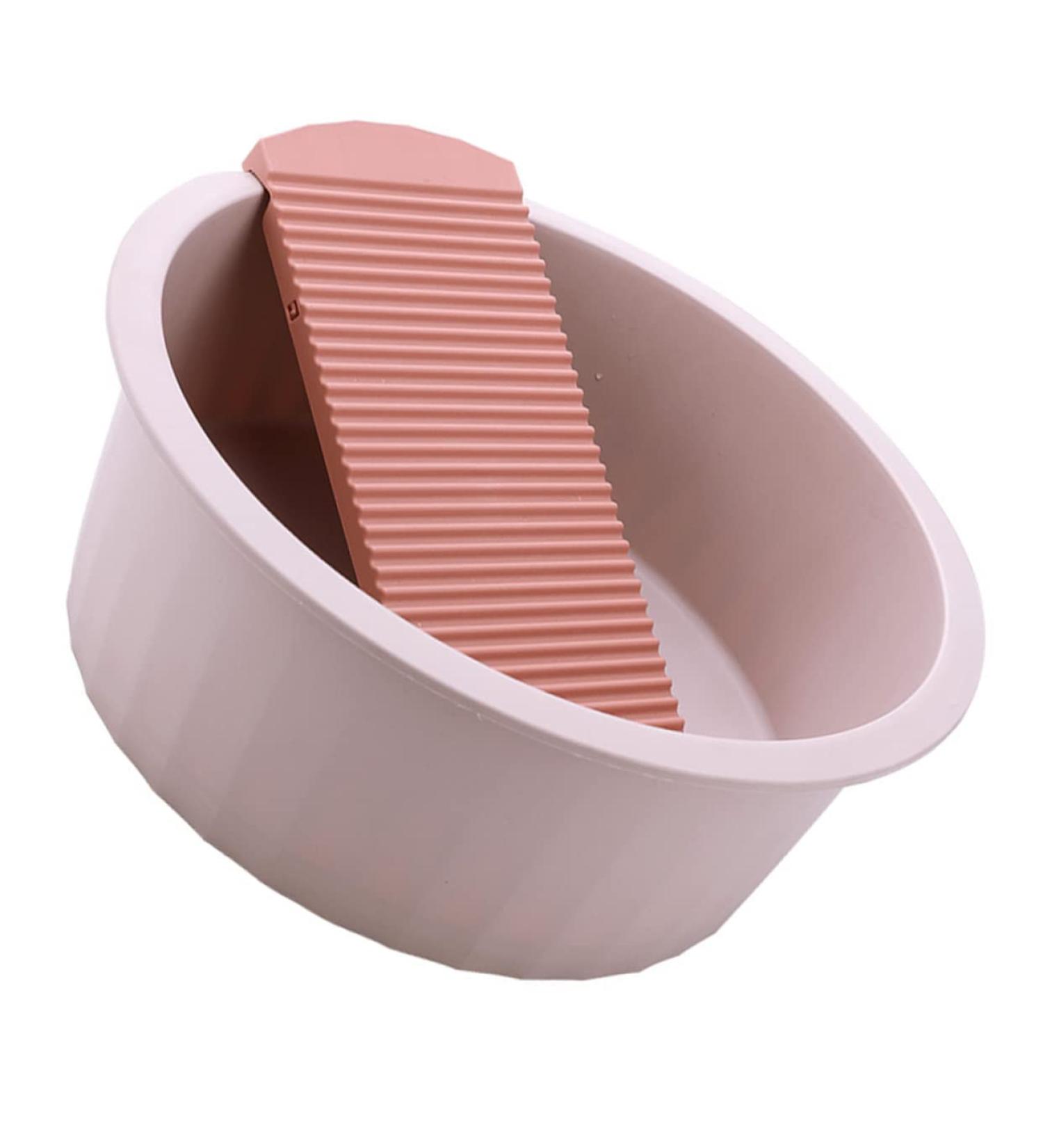 COOLHIYA Washboard 1 Set Wash Basin Laundry Cleaning Board Washing Basin Washing Clothes Board Dish Basin Baby Camping Bucket Pink 33.5x33.5cm - Buy Online on SooperMarket.com