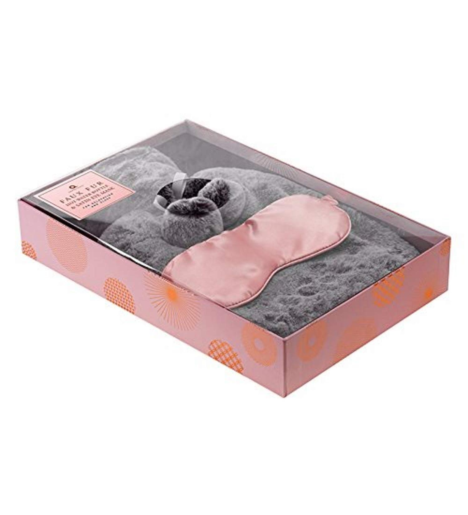 Grey Faux Fur Hot Water Bottle & Satin Eye Mask - Buy Online on SooperMarket.com