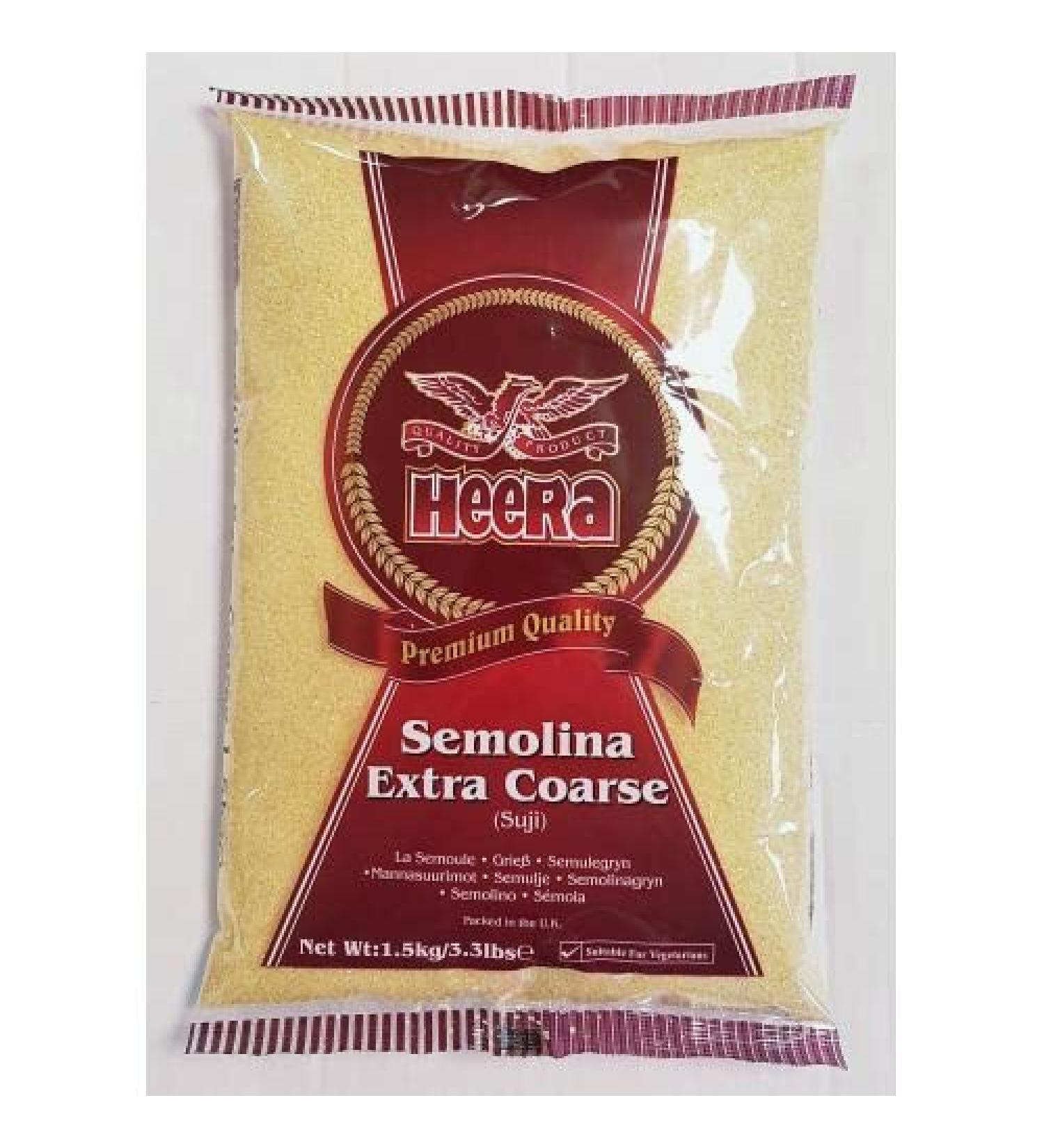 Heera Semolina Extra Coarse (1.5kg) (Pack of 1) - Also known as Suji - Used to make Pasta Pizza Bread and Biscuit Doughs 1 Count (Pack of 1)
