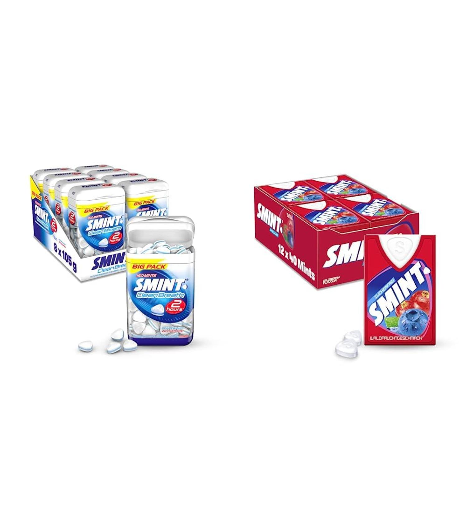 Smint 2h Clean Breath Peppermint & Wild Fruit - Sugar-Free Mints Bundle 12 Dispensers with 40 Wildberry Pastilles Each - Fresh Mouthfeel International Shipping - Buy Online on SooperMarket.com
