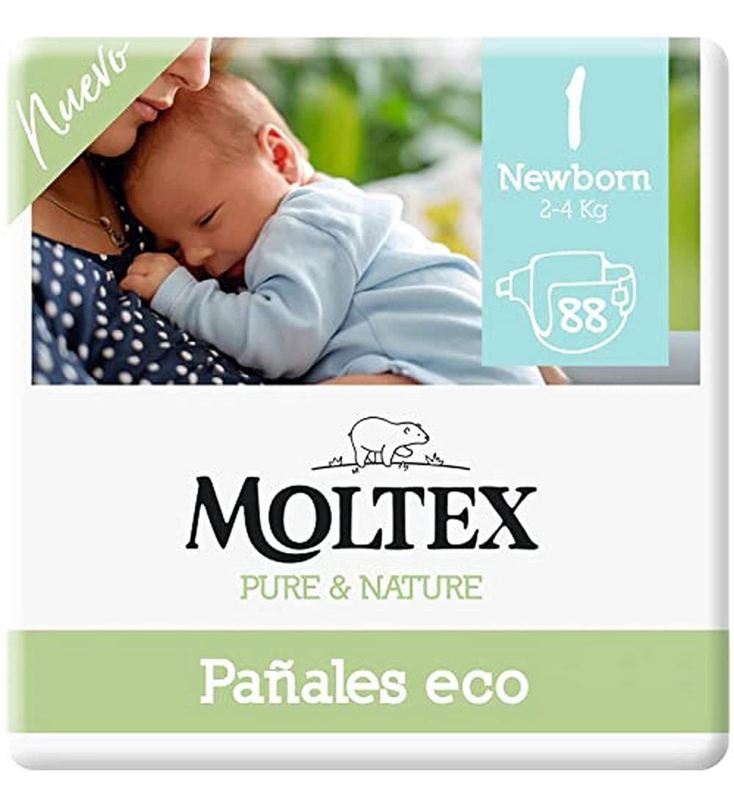 Moltex Pure & Nature Ecological Diapers Size 1 (2-5 kg) - 88 Biodegradable Diapers for Eco-Friendly Baby Care - Buy Online on SooperMarket.com