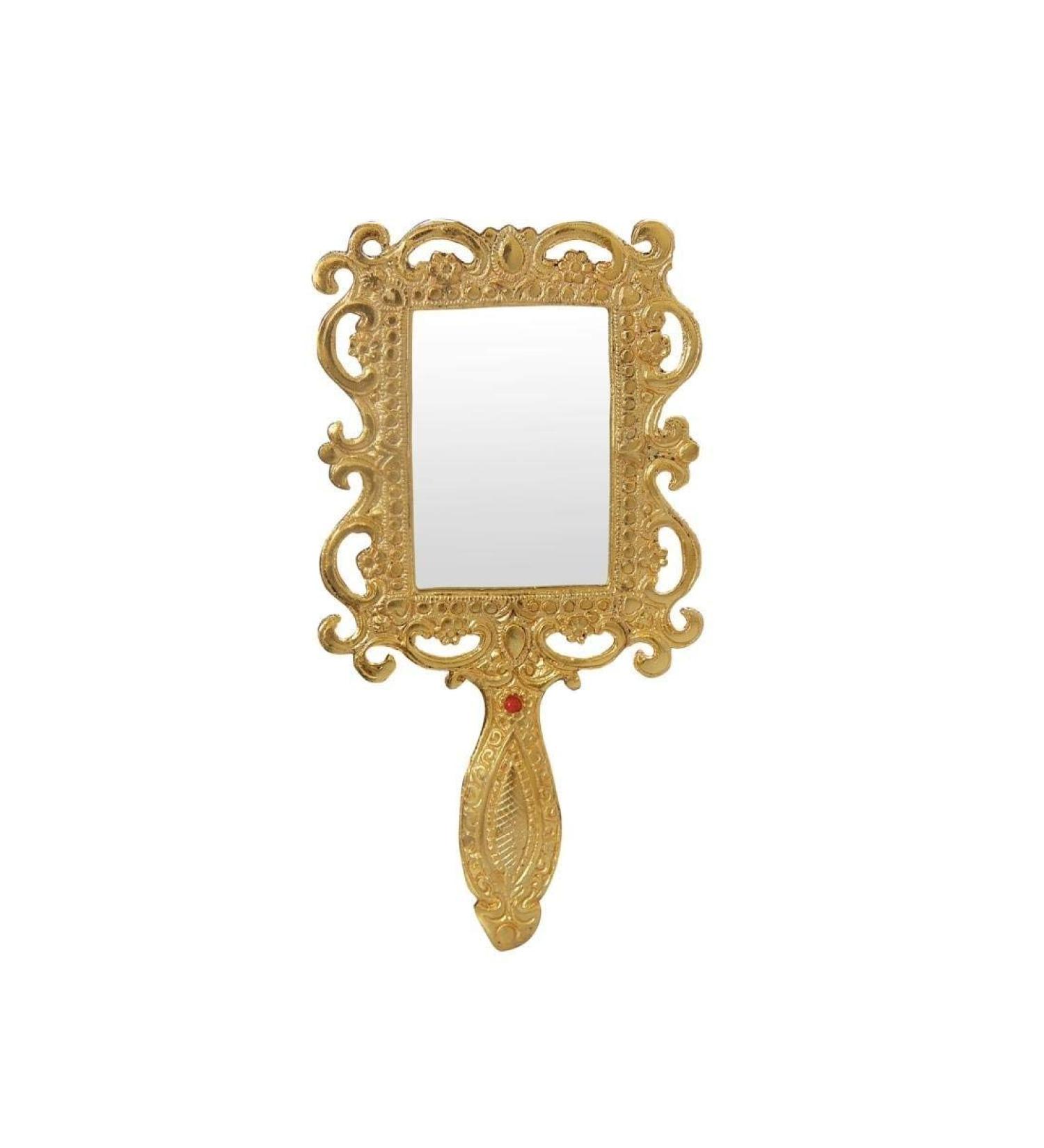 Garden Of Arts Aluminium Metal Golden Antiqe Style Hand Mirror
