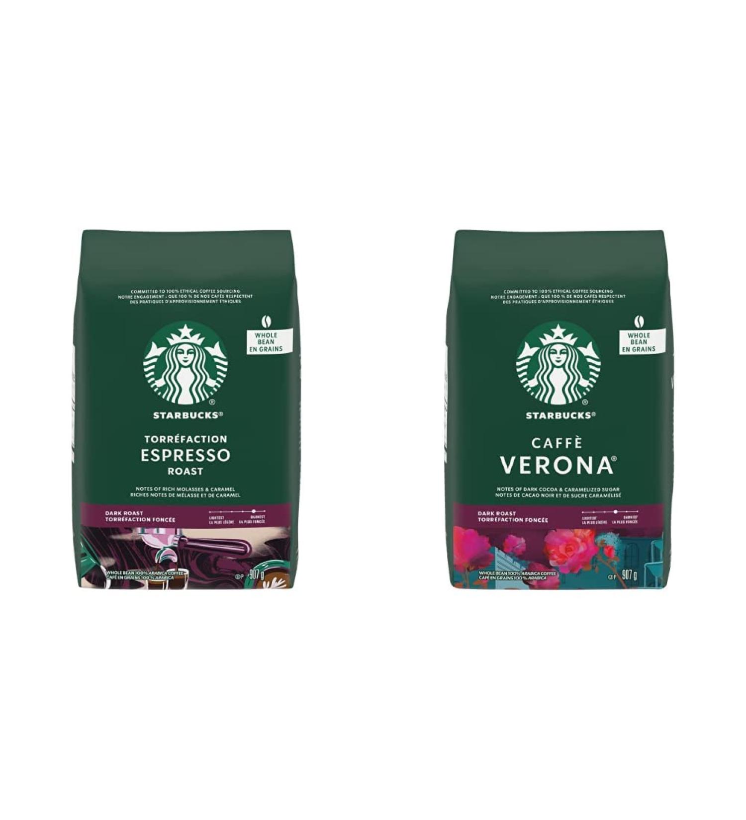 Starbucks Espresso Roast Whole Bean Coffee 907 gram & Caffe Verona Whole Bean Dark Roast Coffee 907 gram Roast Whole Bean Coffee + Dark Roast Coffee - Buy Online on SooperMarket.com