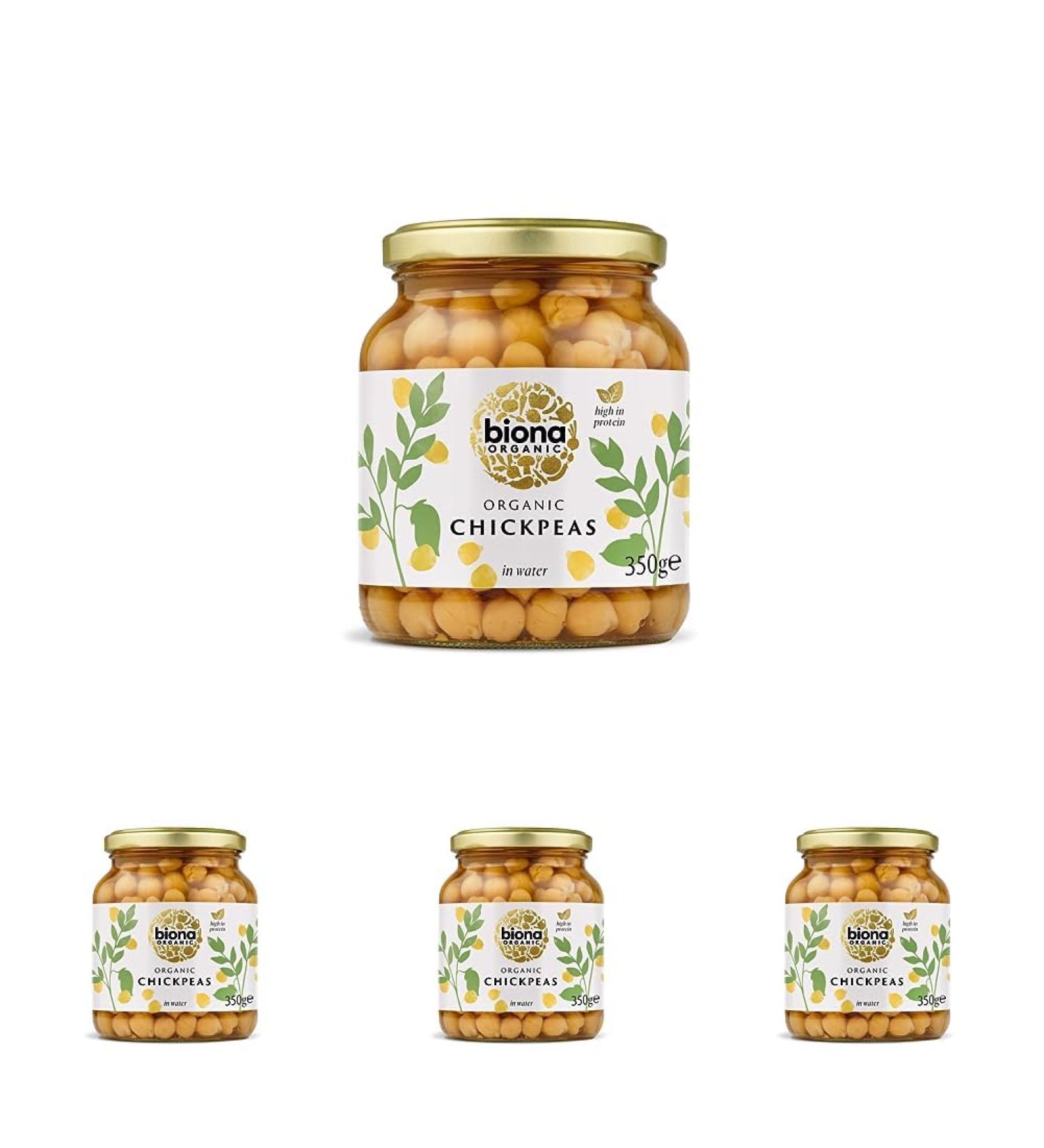 Biona Organic Chick Peas in Water 350g - No Added Sugar with Organic Sea Salt - Ideal for Homemade Houmous Dahls & Stews - Vegan Protein - Non GMO (Pack of 4) - Buy Online on SooperMarket.com