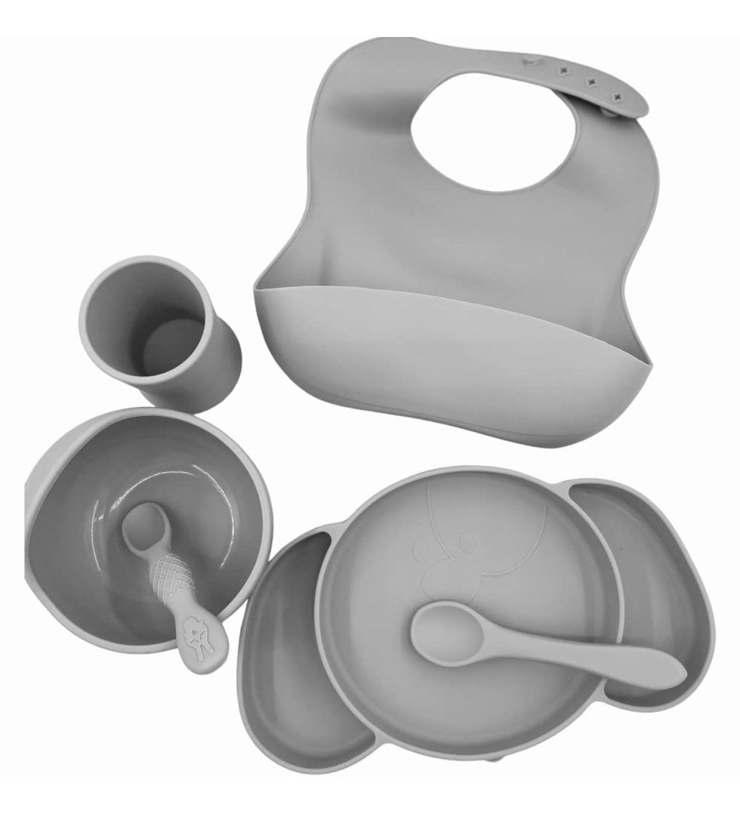 6-Piece Silicone LED Weaning Baby Feeding Set in Gray | BPA-Free, Dishwasher Safe - Buy Online on SooperMarket.com