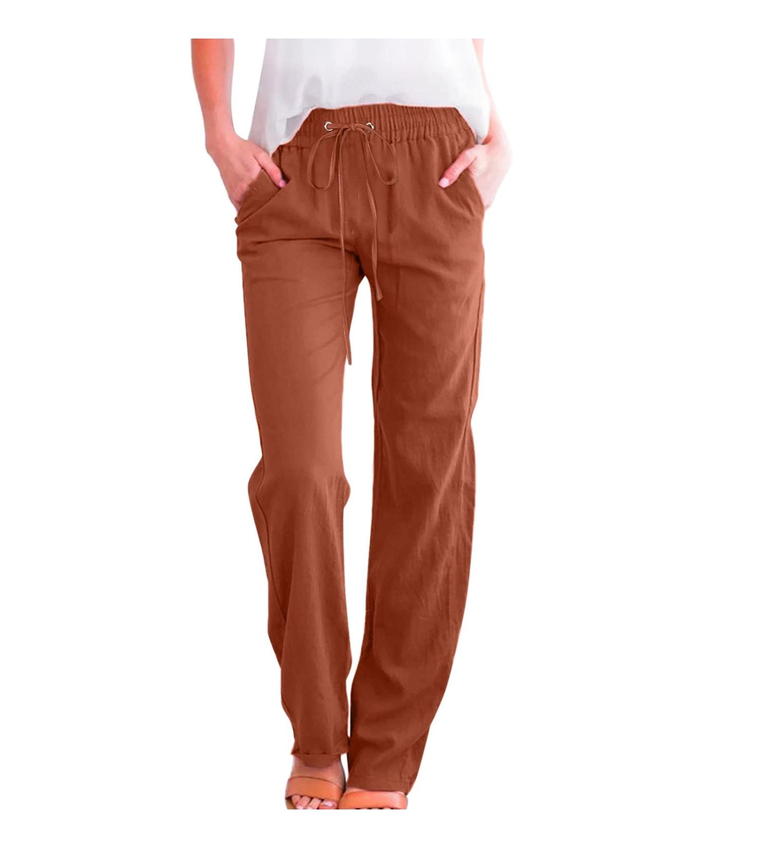 WABEOR Wide Leg Linen Pants for Women Plus Size - Comfy Cotton Trousers I-brown 3X-Large - Buy Online on SooperMarket.com