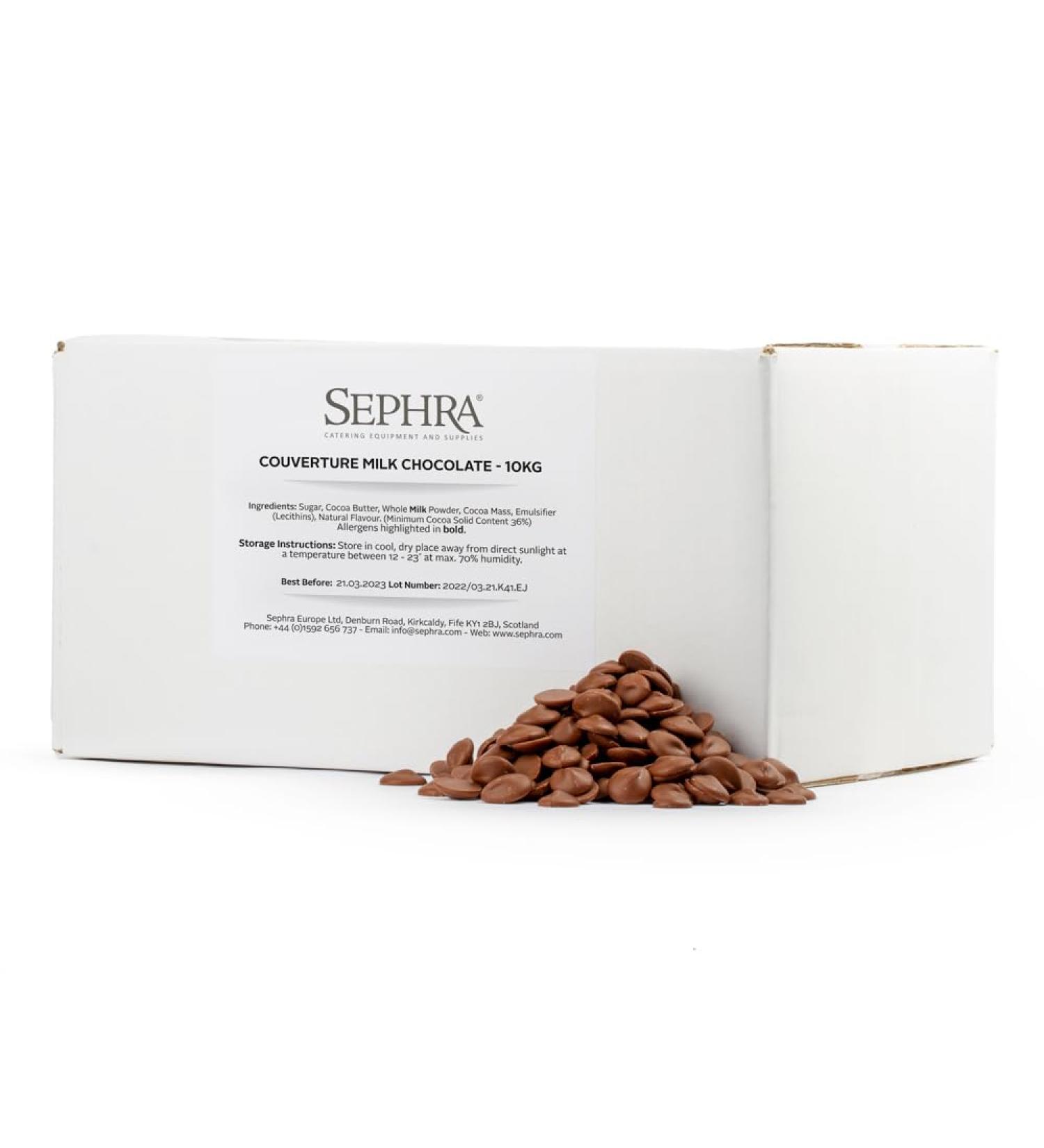 Sephra Premium Fountain Ready Couverture Chocolate 10kg (Milk Chocolate) Choc Buttons For Chocolate Fountains Fondue Drizzling Coating Enrobing - Gluten Free Halal Vegetarian - Buy Online on SooperMarket.com