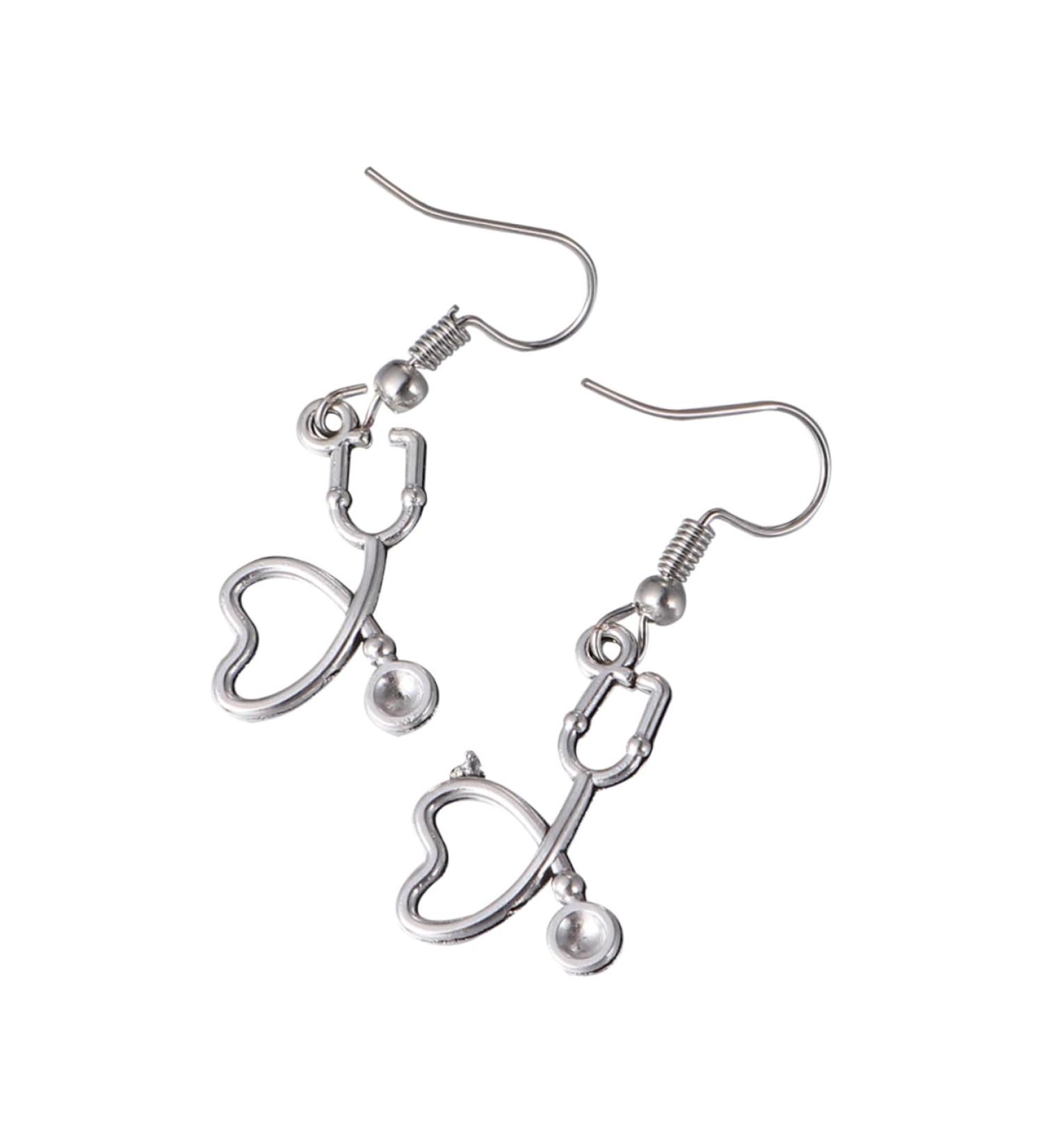 PRETYZOOM Heart Hoop Earrings for Women - Silver Ear Pendant Decor for Nurses & Medical Professionals | Delicate Alloy Jewelry - Buy Online on SooperMarket.com