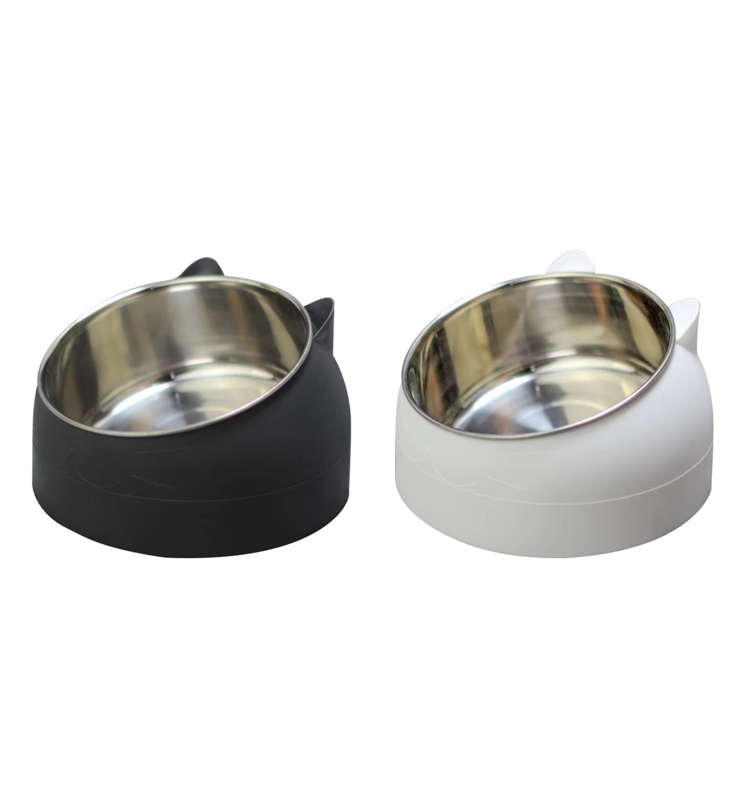 2 Pack Stainless Steel Pet Cat Bowl Cat Food Bowl Cat Water Bowl (200 ml black+white) black+white 200 ml - Buy Online on SooperMarket.com