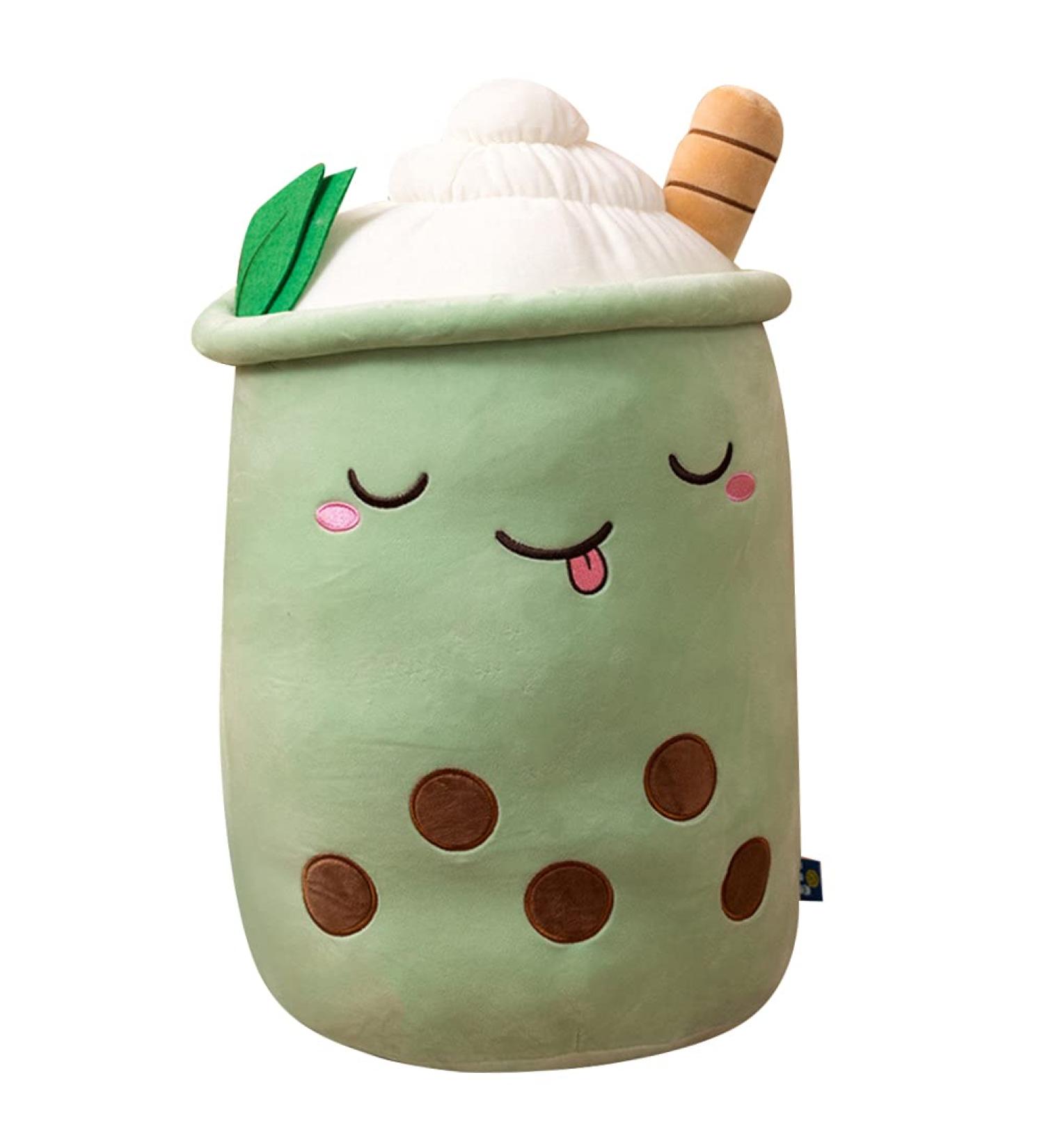 HPORY Bubble Tea Plush Pillow - Cute Boba Milk Tea Cup Toy with Strawberries - Soft Stuffed Throw Pillow for Kids - Green 35cm - Buy Online on SooperMarket.com