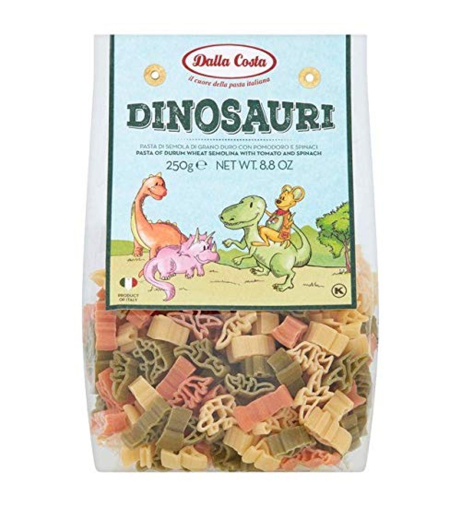 Dalla Costa Dinosaur Tricoloured Pasta Shapes 250g